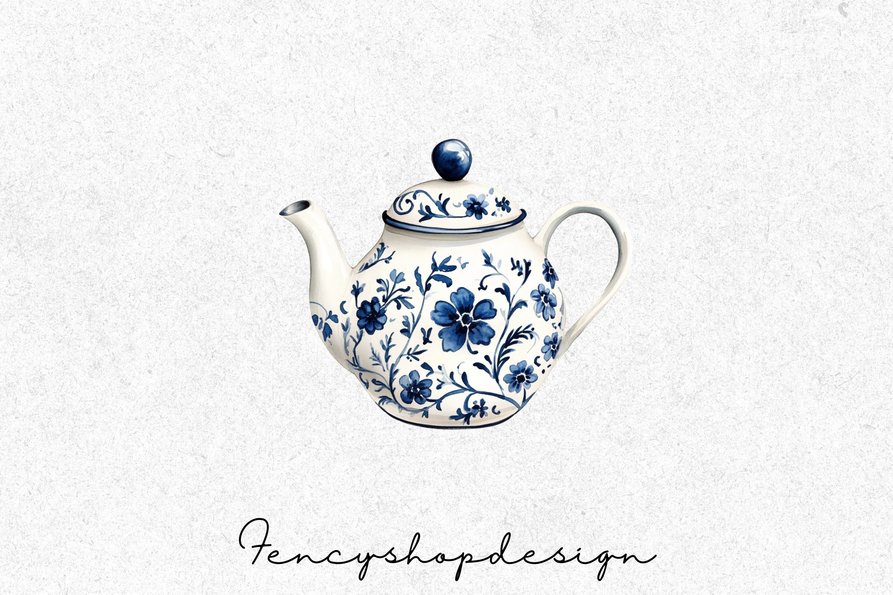 Blue White Floral Teapot Clipart Bundle - Image 3