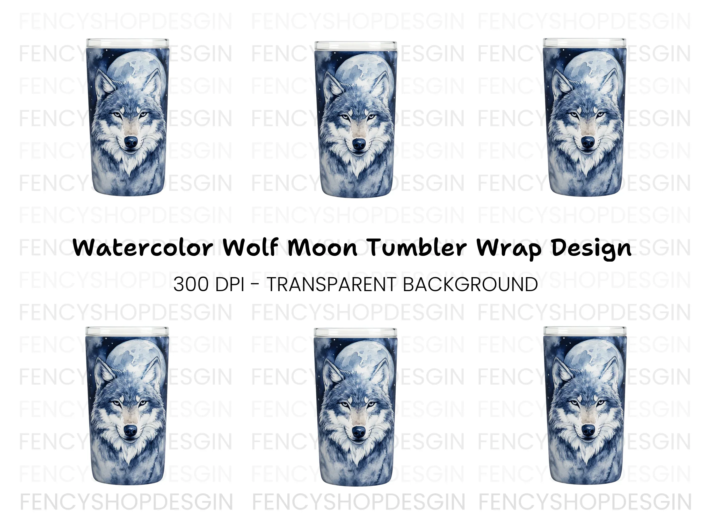 Blue Wolf Moon Tumbler Clipart Bundle