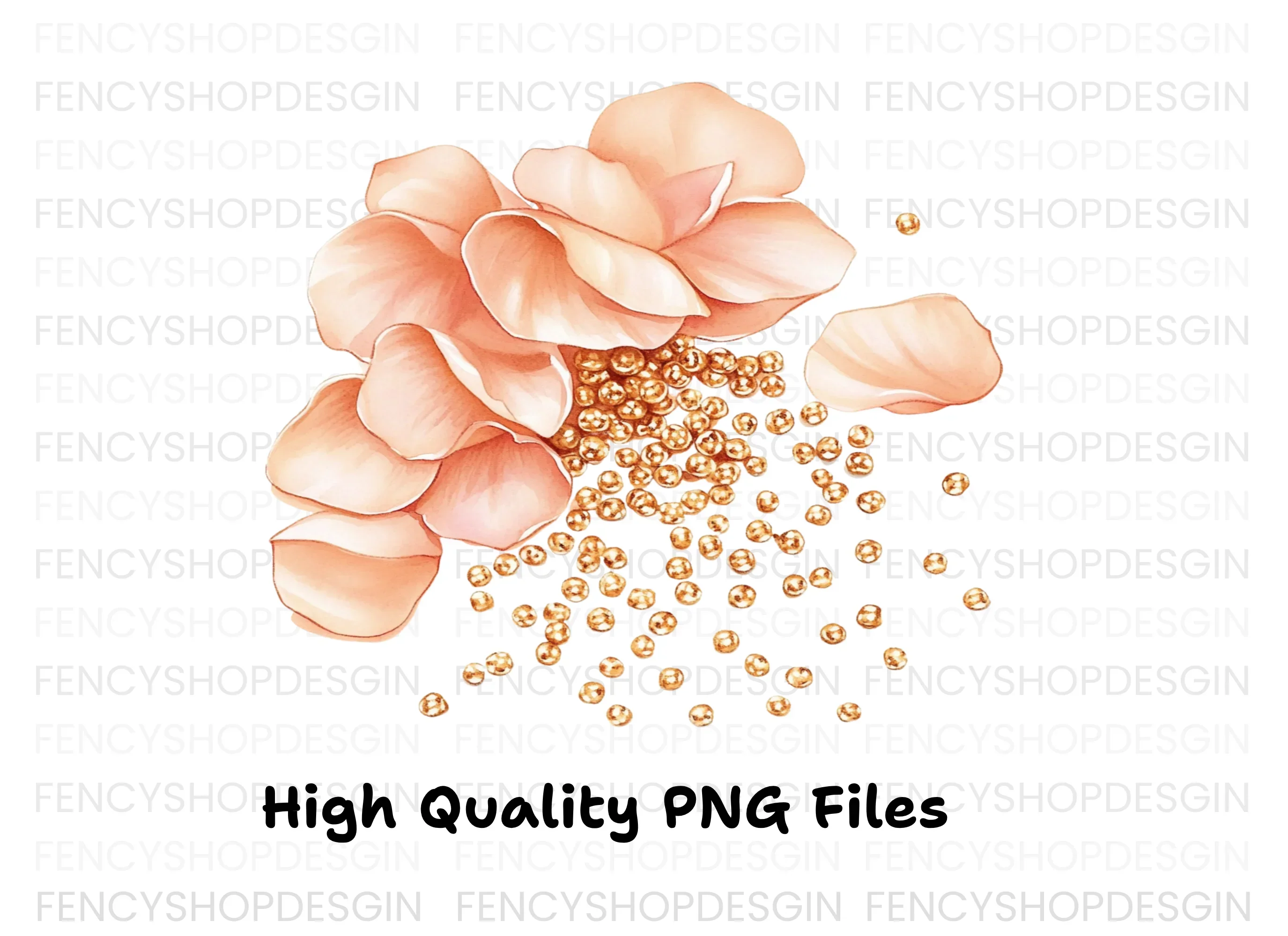 Blush Flowers Gold Glitter Clipart Bundle - Image 3