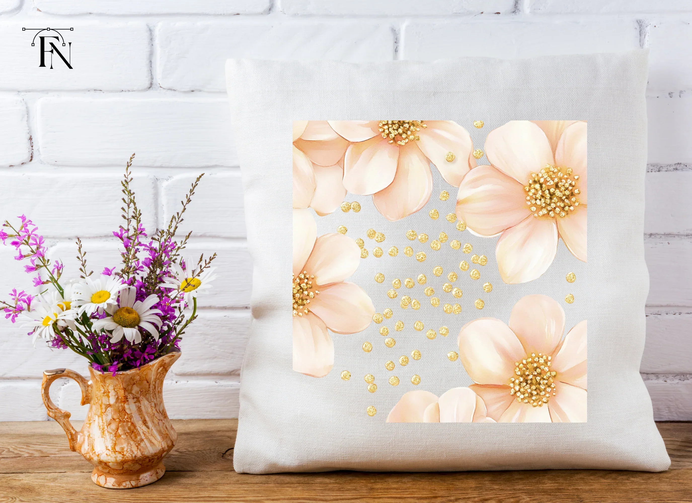 Blush Flowers Gold Glitter Clipart Bundle - Image 5