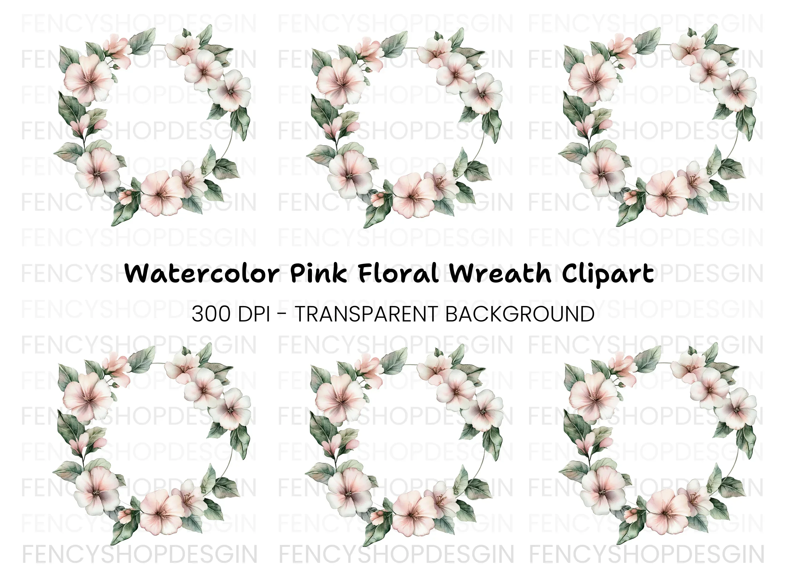Blush Pink Floral Wreath Clipart Bundle
