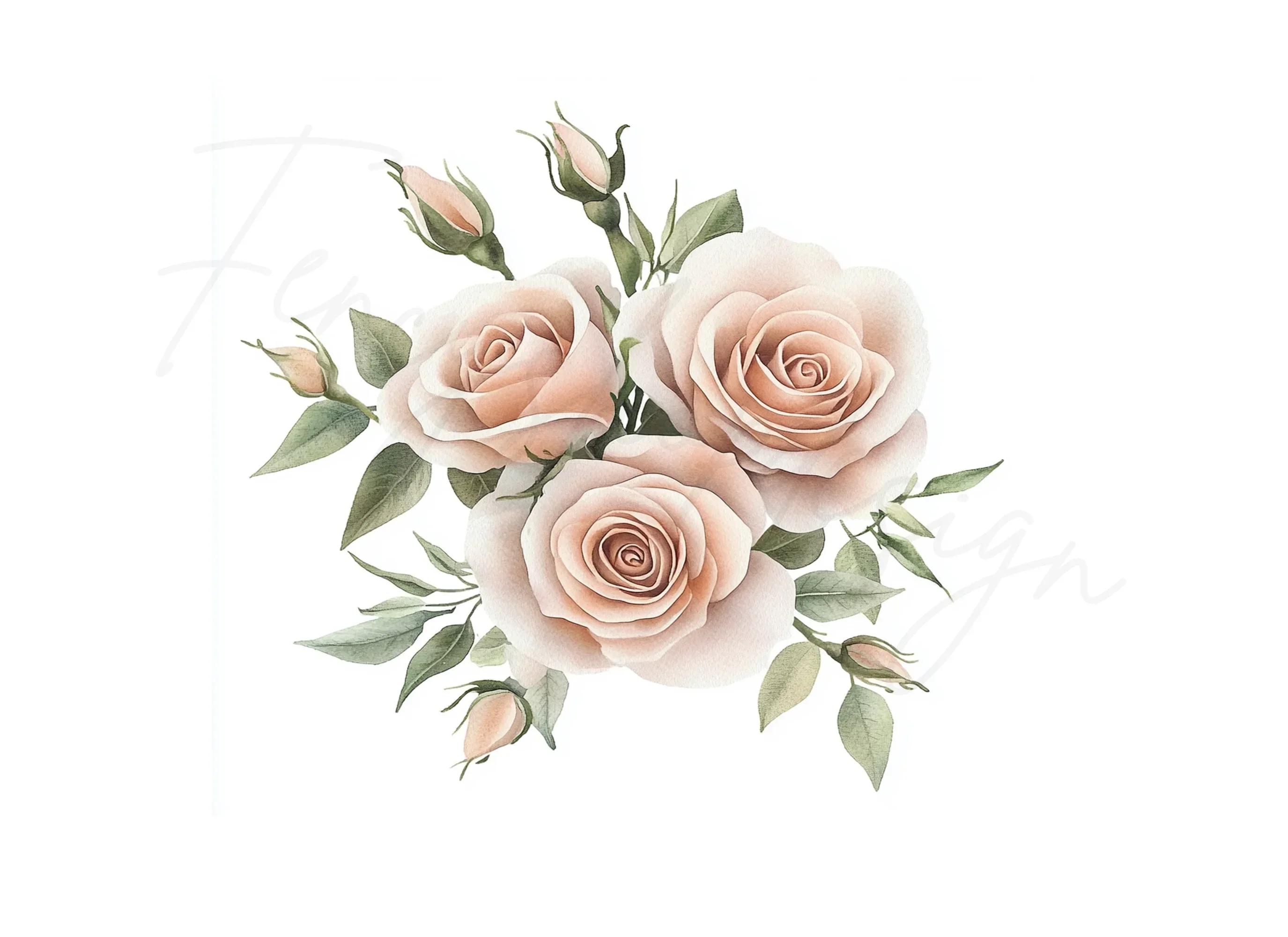 Blush Pink Rose Bouquet Clipart Bundle - Image 3