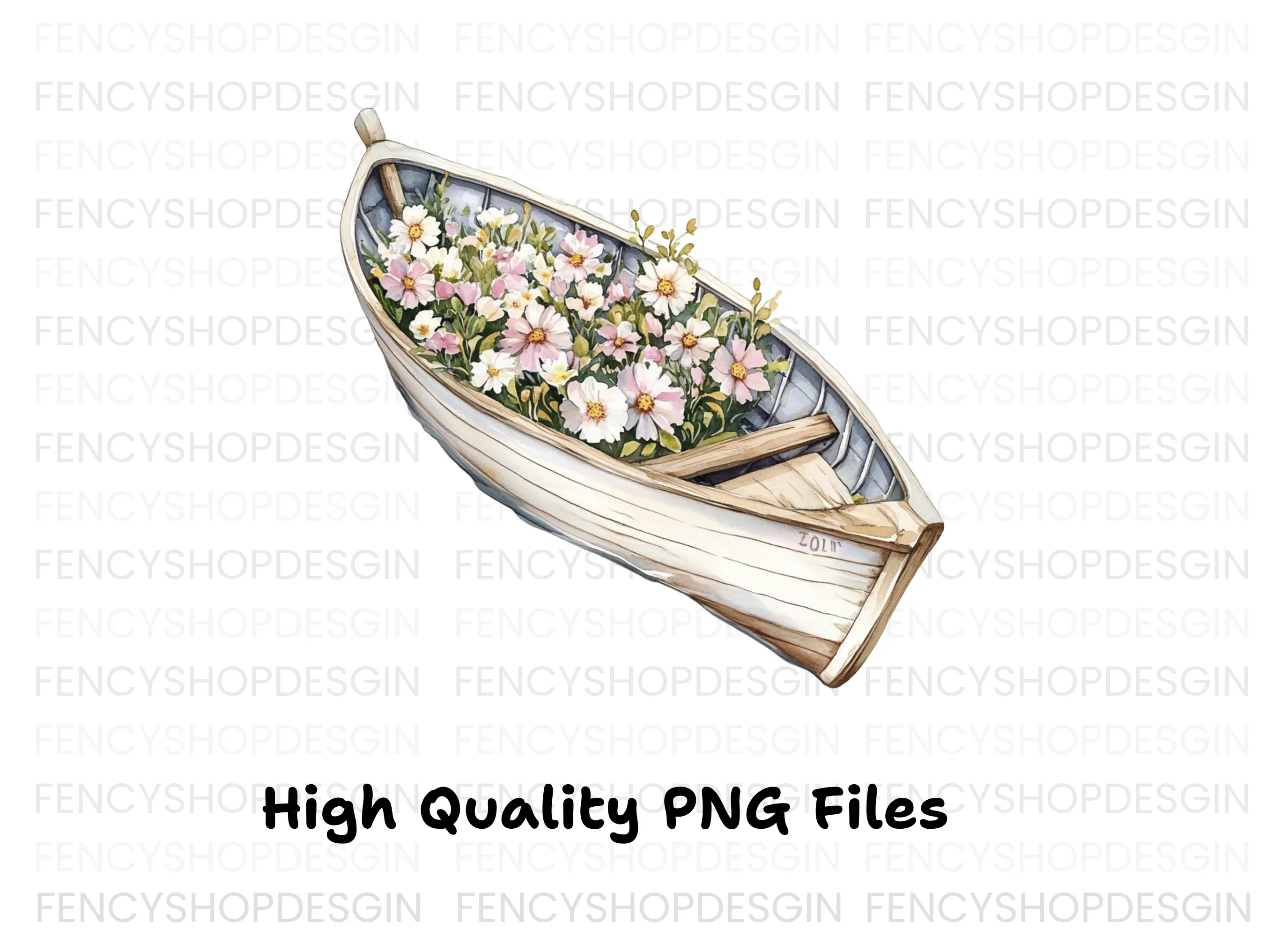 Boat with Pink and White Flowers Clipart Bundle - Image 2