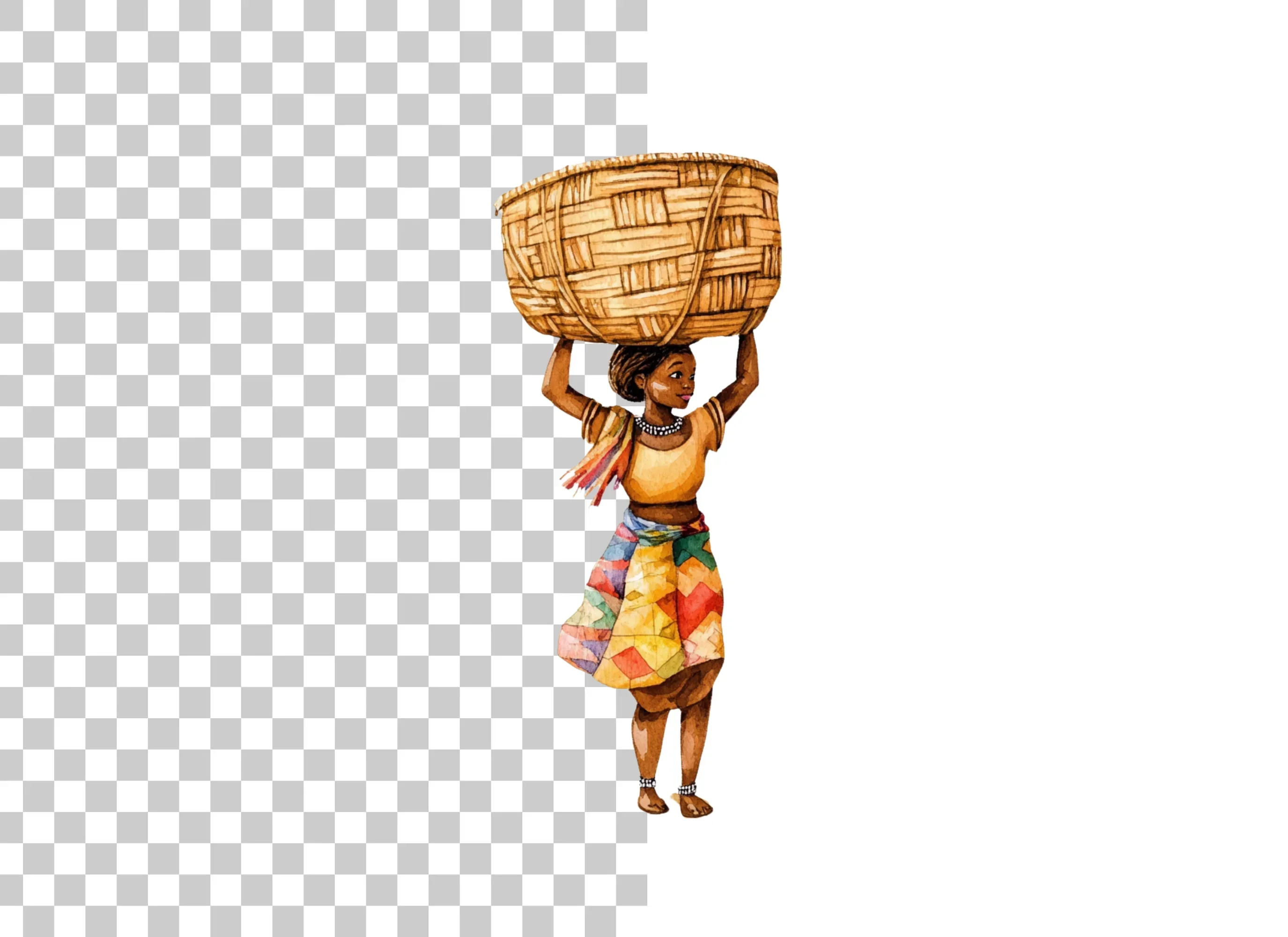 Body Woman with Basket on Head Clipart Bundle - Image 2