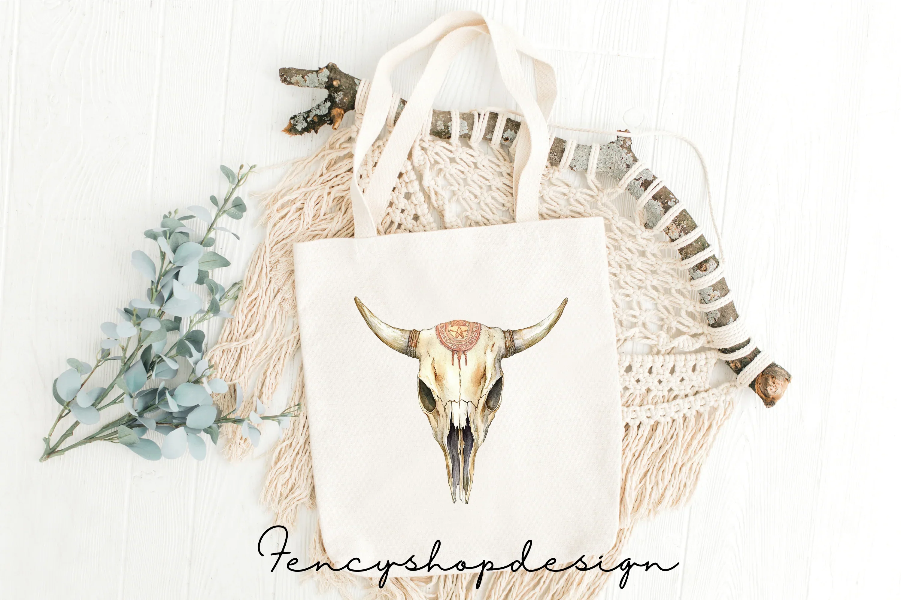 Boho Bull Skull Clipart Bundle - Image 7
