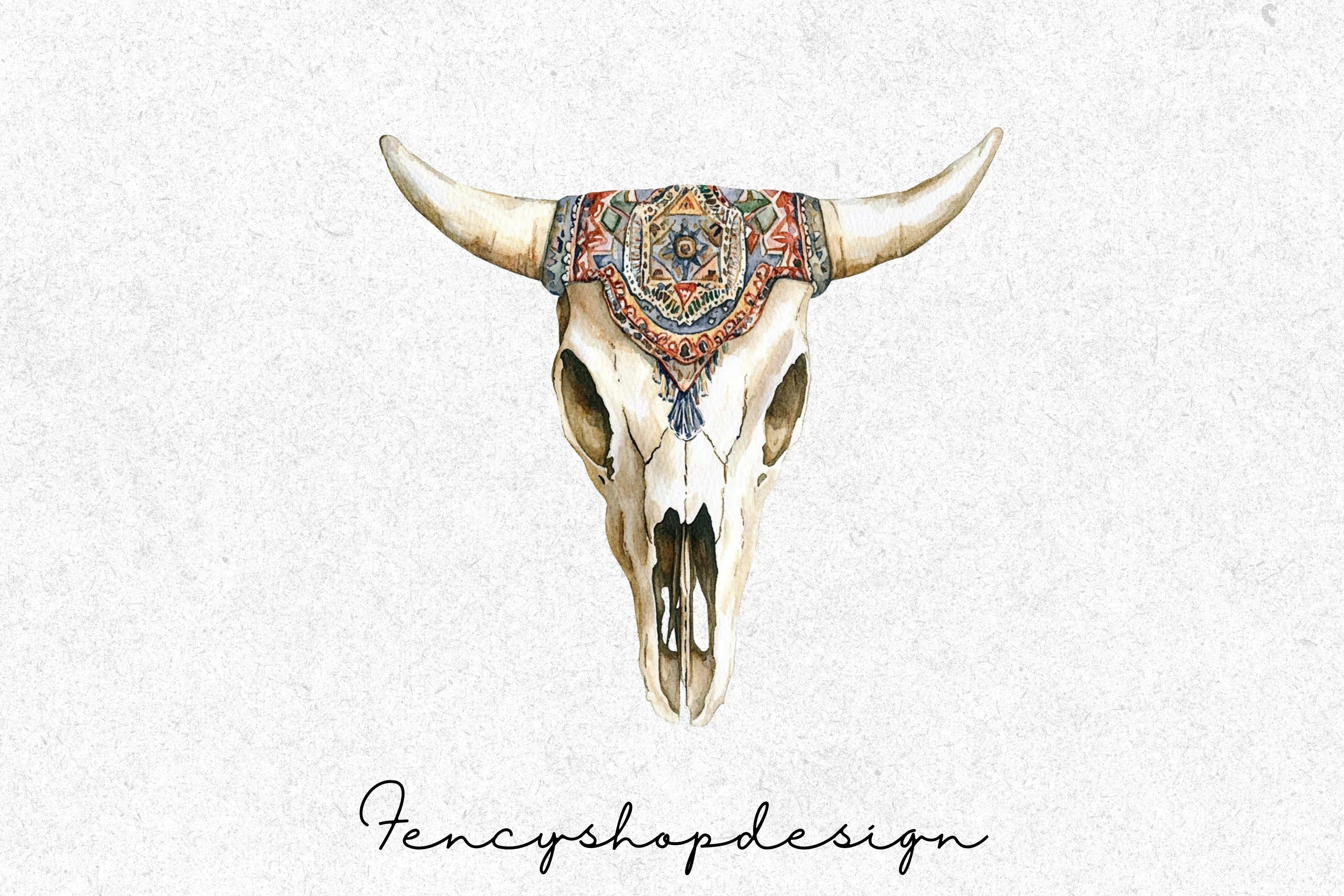 Boho Bull Skull Clipart Bundle - Image 8