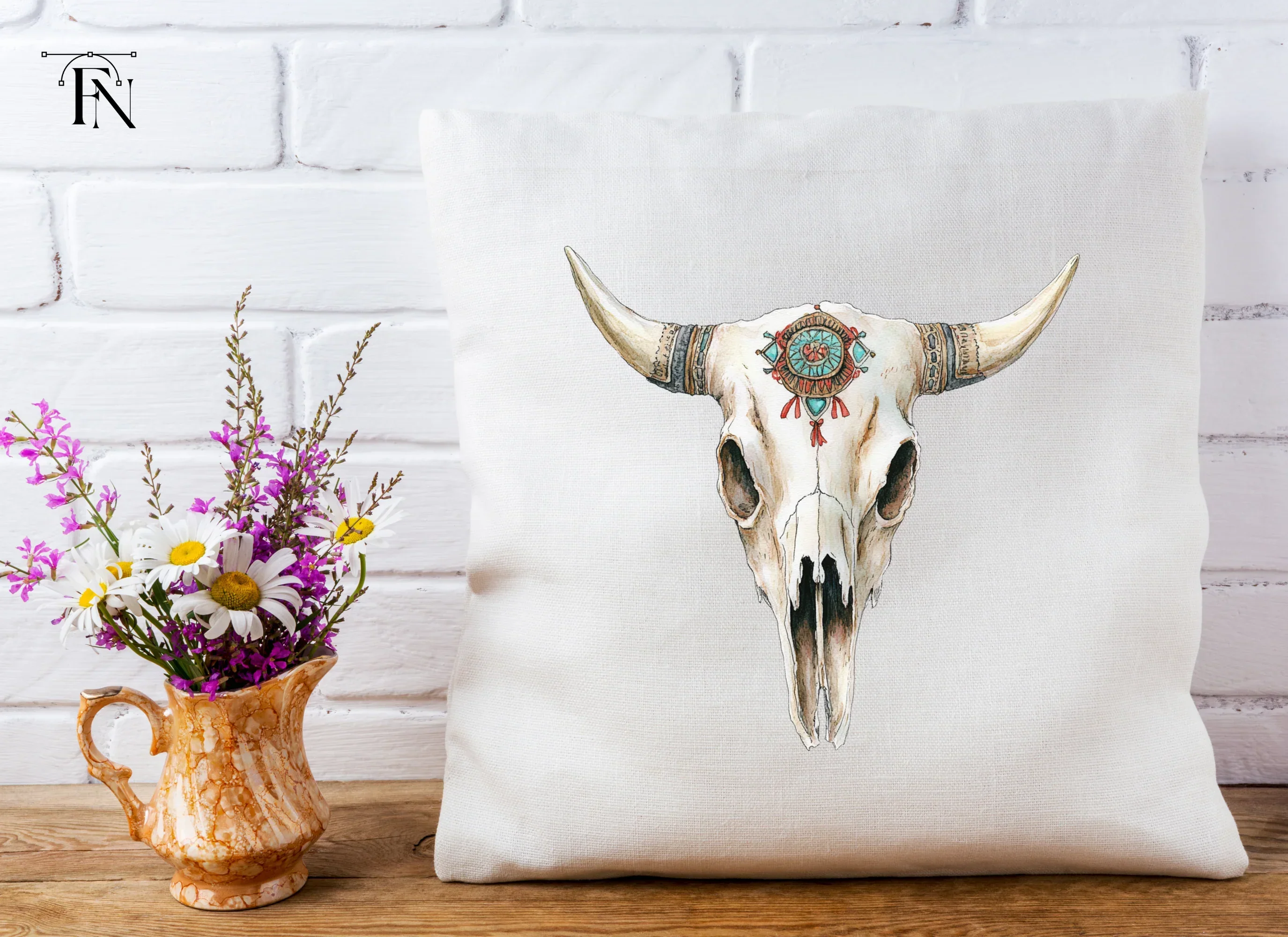 Boho Bull Skull Clipart Bundle - Image 4