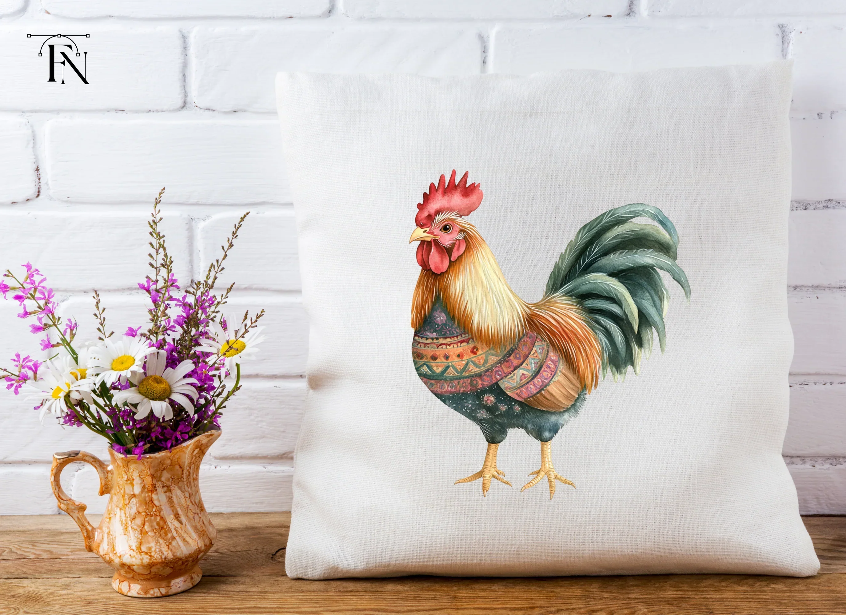 Boho Chic Rooster Clipart Bundle - Image 3