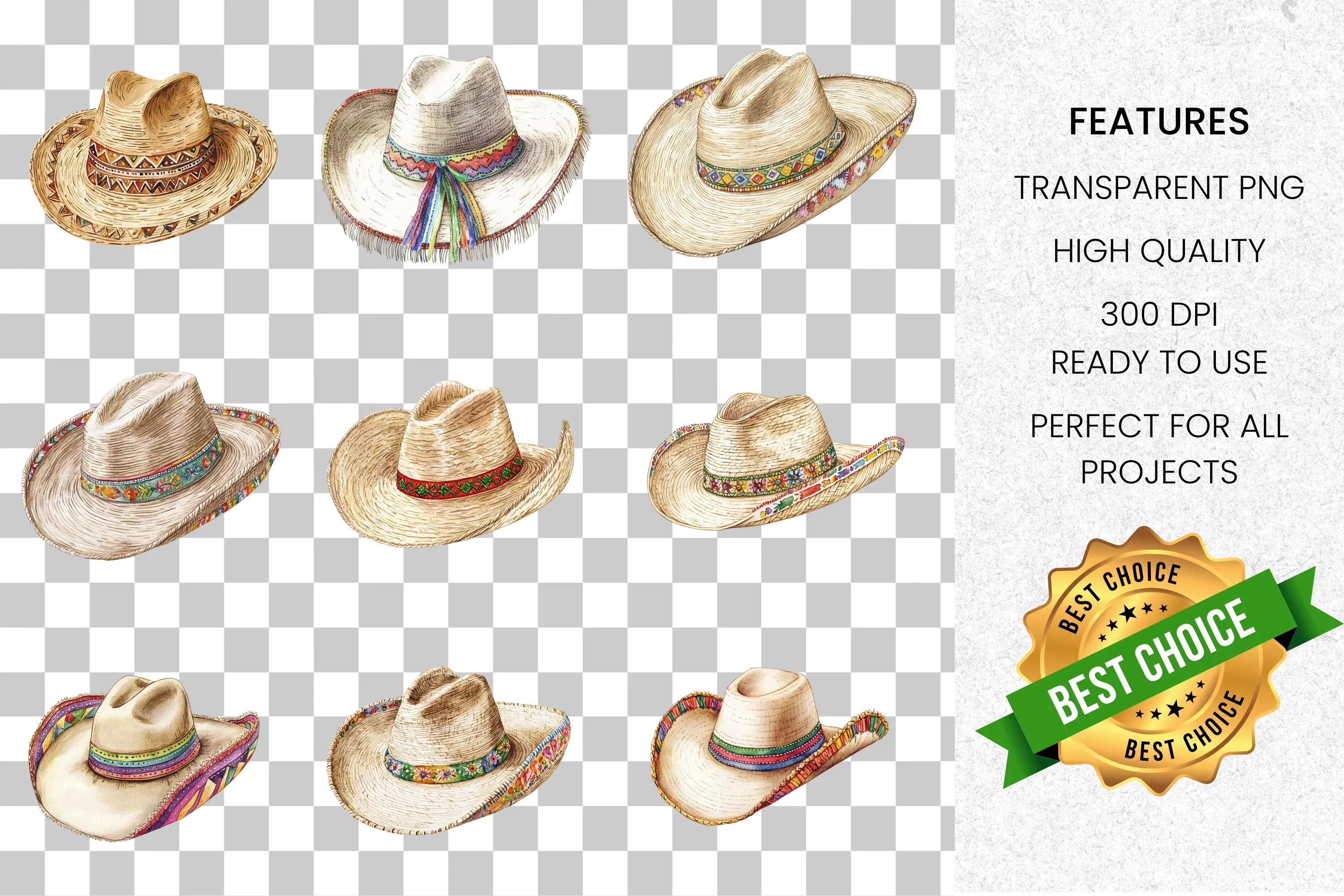 Boho Cowboy Hats Clipart Bundle - Image 2