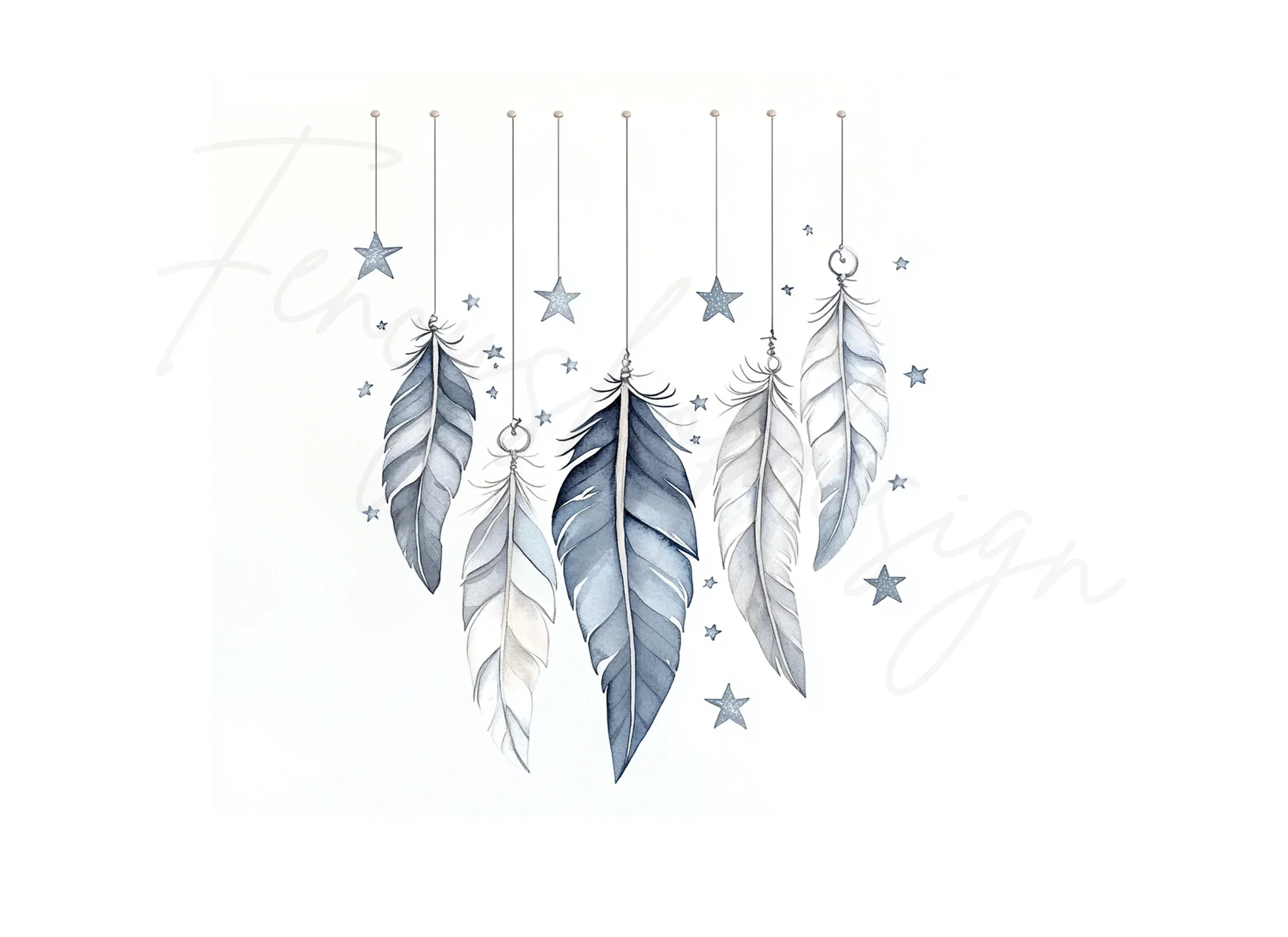 Boho Dreamcatcher Feathers and Stars Clipart Bundle - Image 4