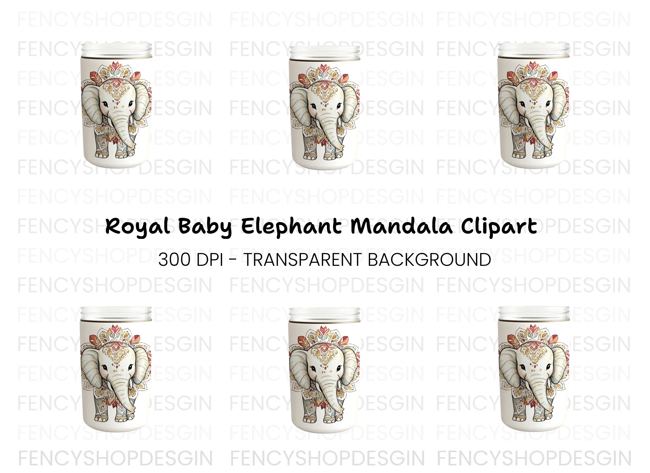 Boho Elephant Mandala Clipart Bundle