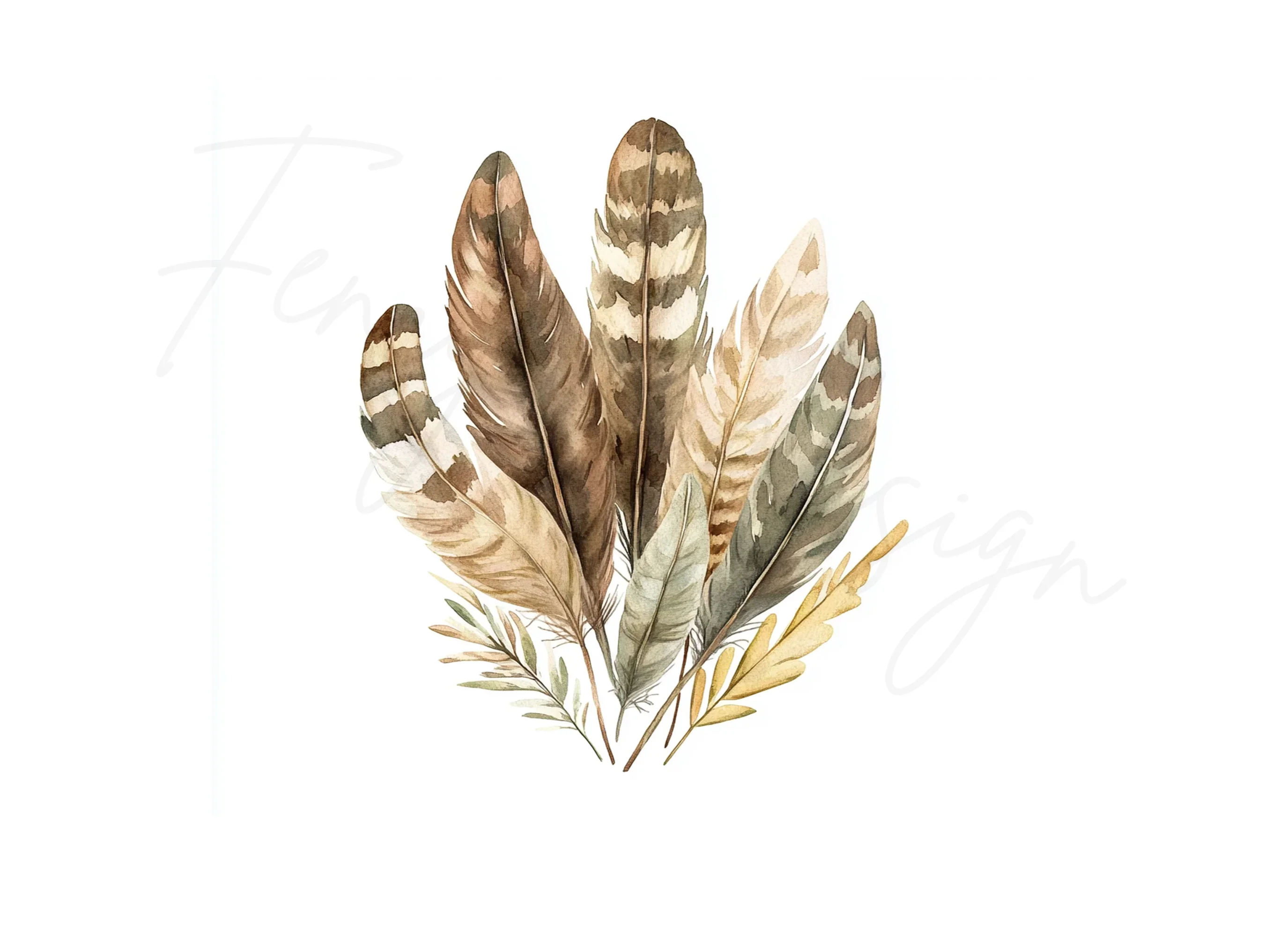 Boho Feather Bouquets Clipart Bundle - Image 2