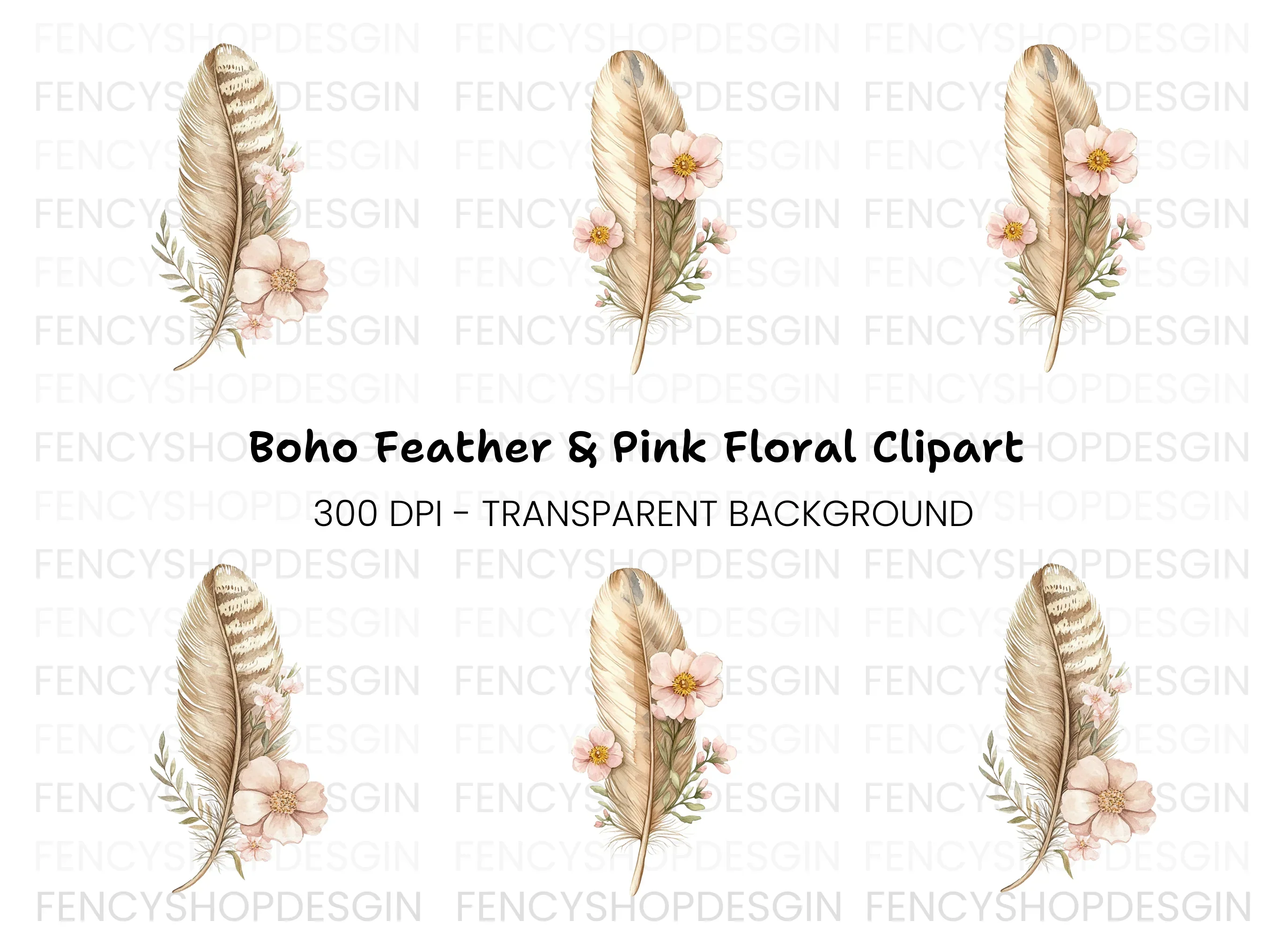 Boho Feather Floral Clipart Bundle