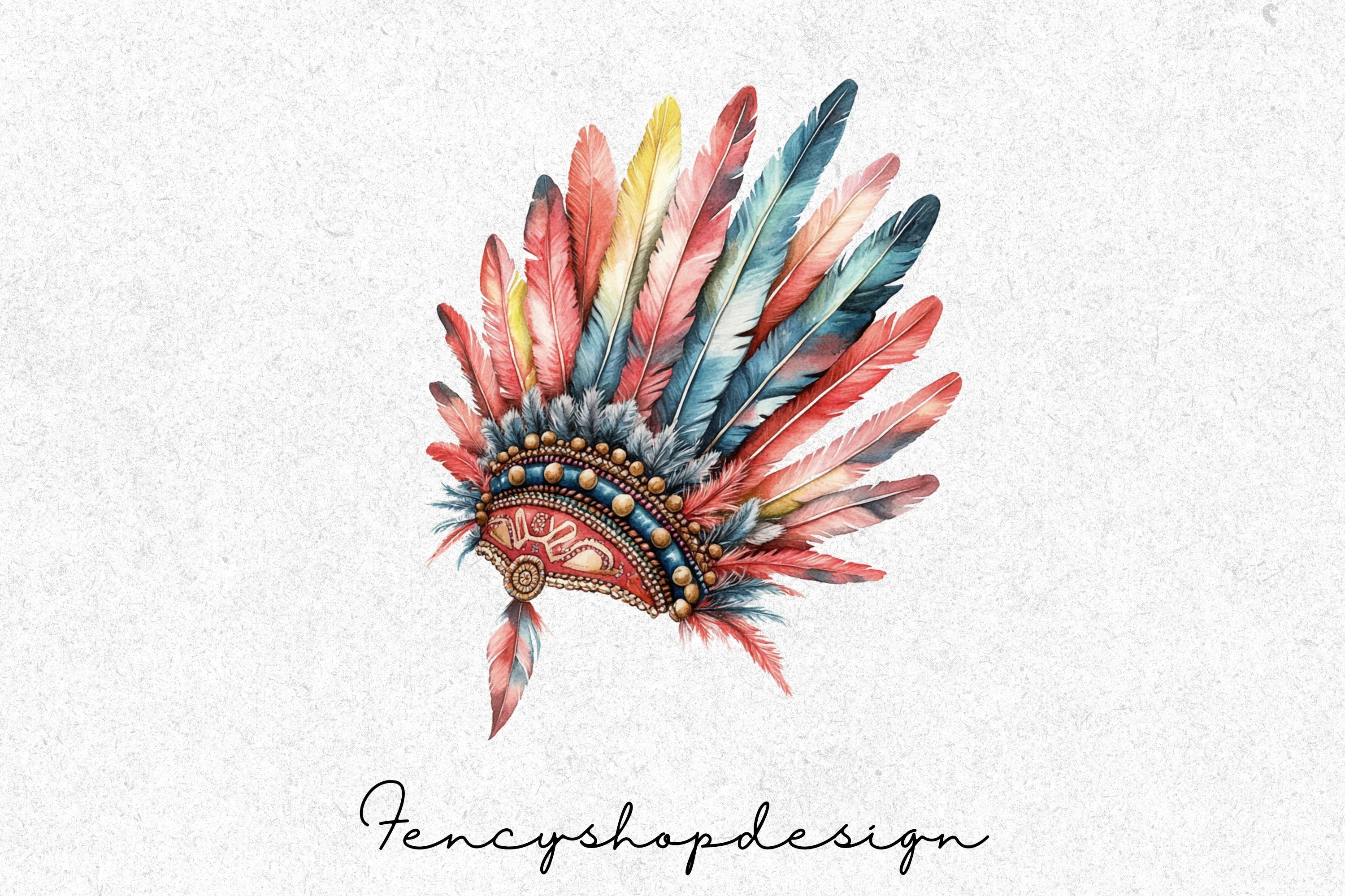 Boho Feather Headdress Clipart Bundle - Image 7