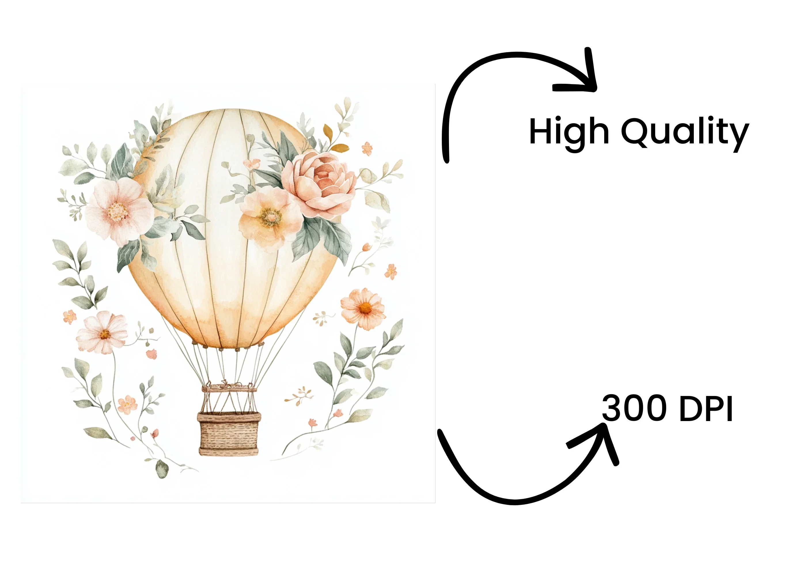 Boho Floral Hot Air Balloons Clipart Bundle - Image 4