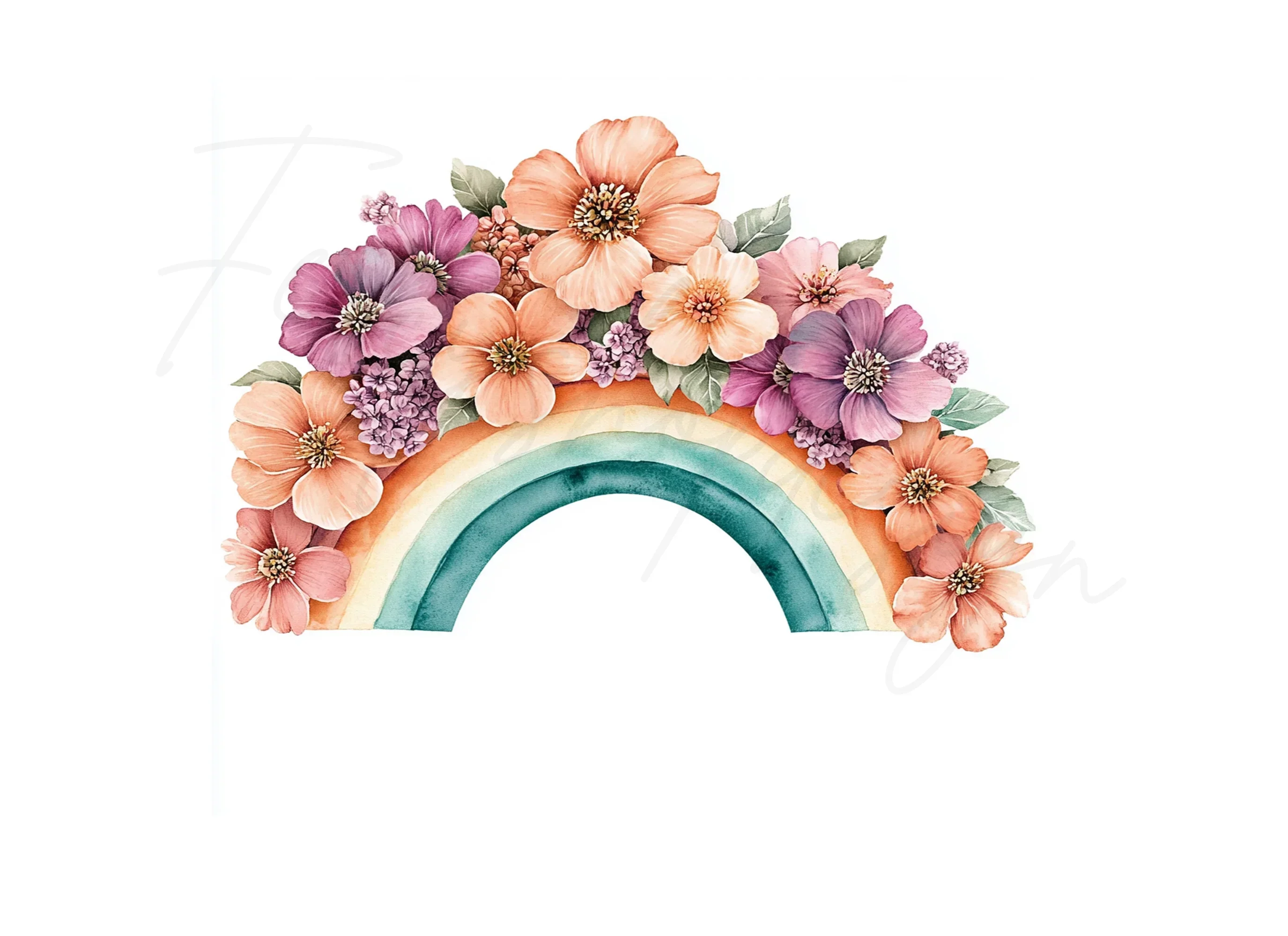 Boho Floral Rainbow Clipart Bundle - Image 2