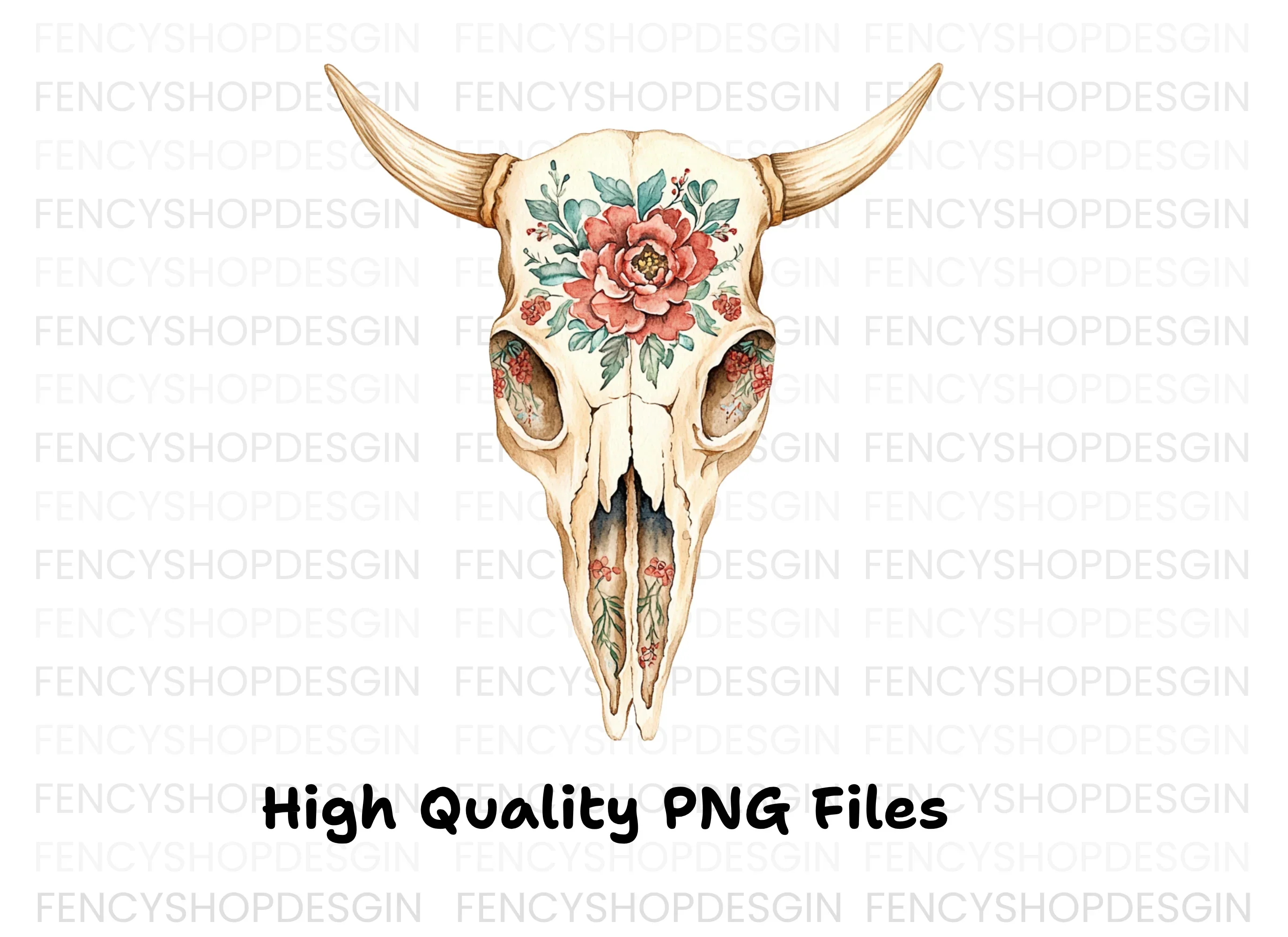 Boho Floral Skulls Clipart Bundle - Image 3