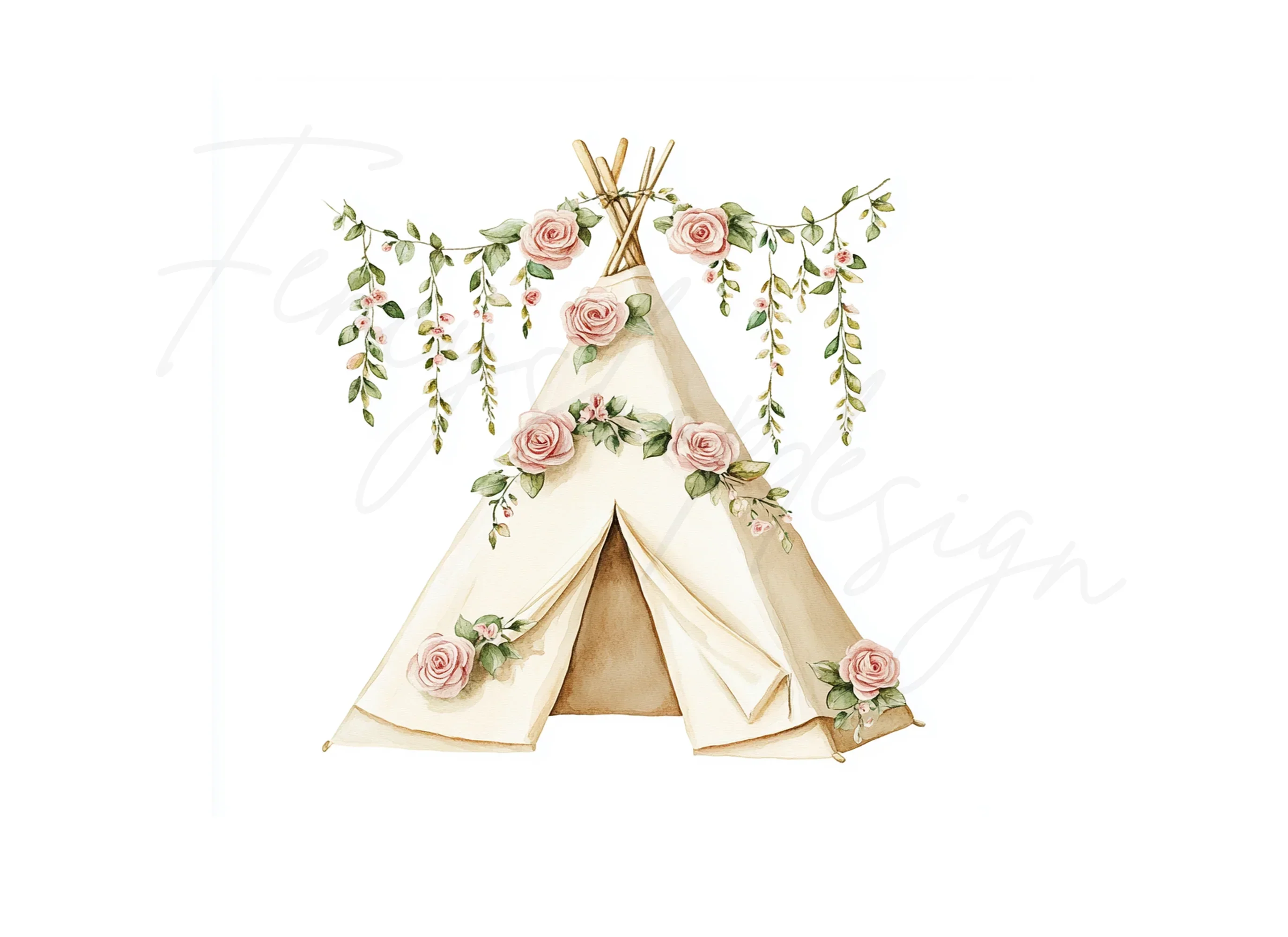 Boho Floral Teepee Clipart Bundle - Image 3
