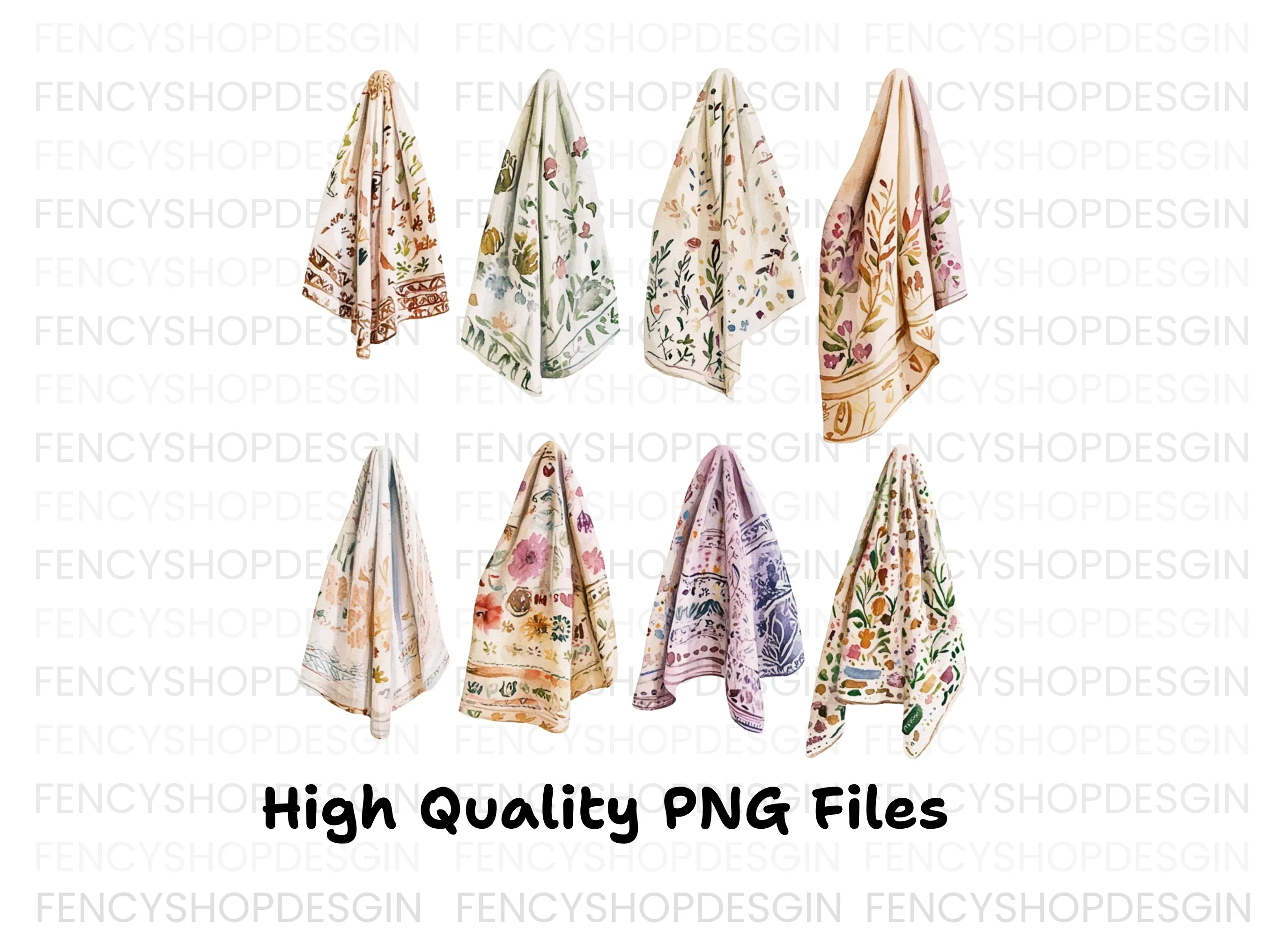 Boho Floral Textile Blanket Clipart Bundle - Image 3