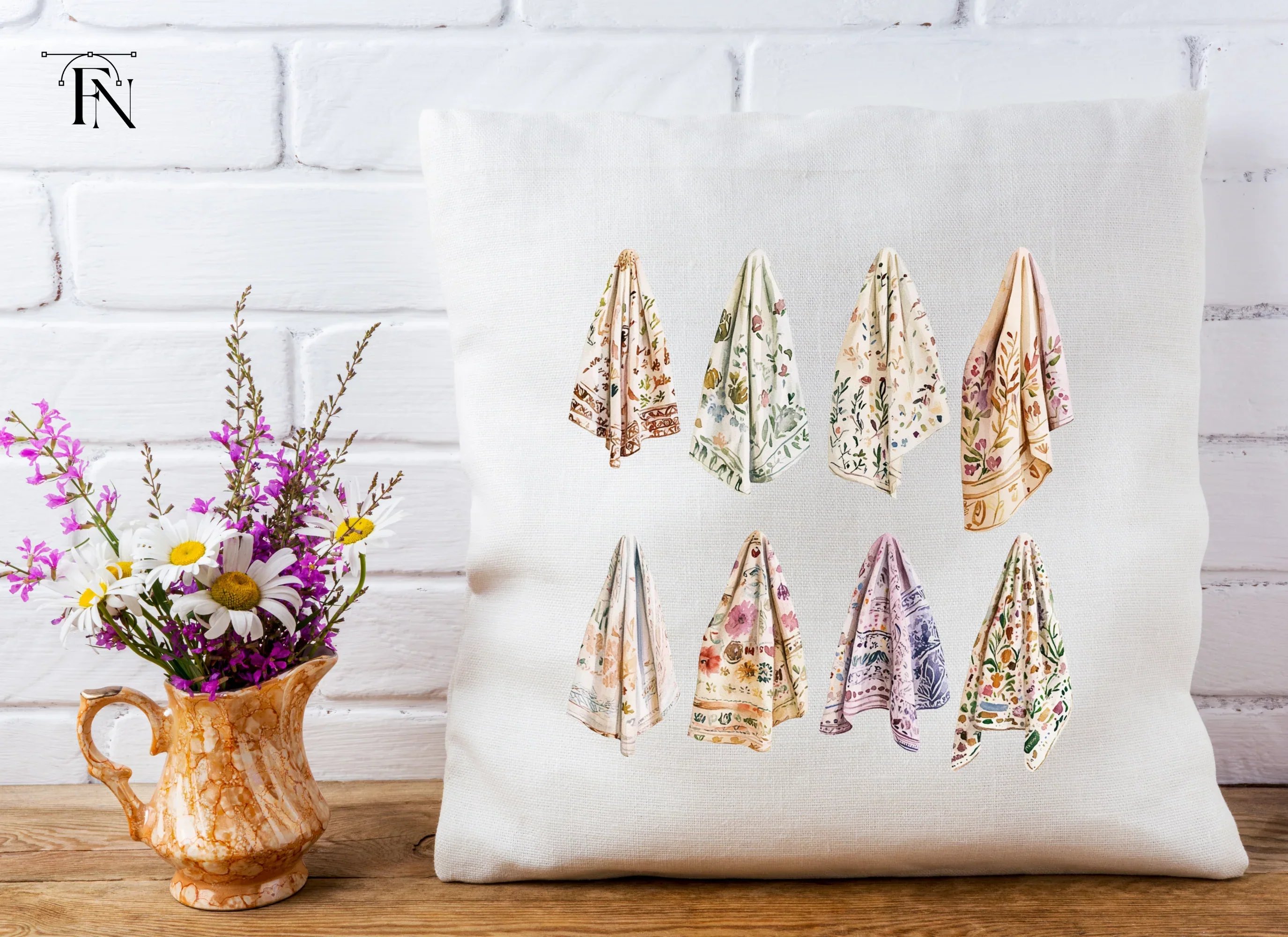 Boho Floral Textile Blanket Clipart Bundle - Image 5