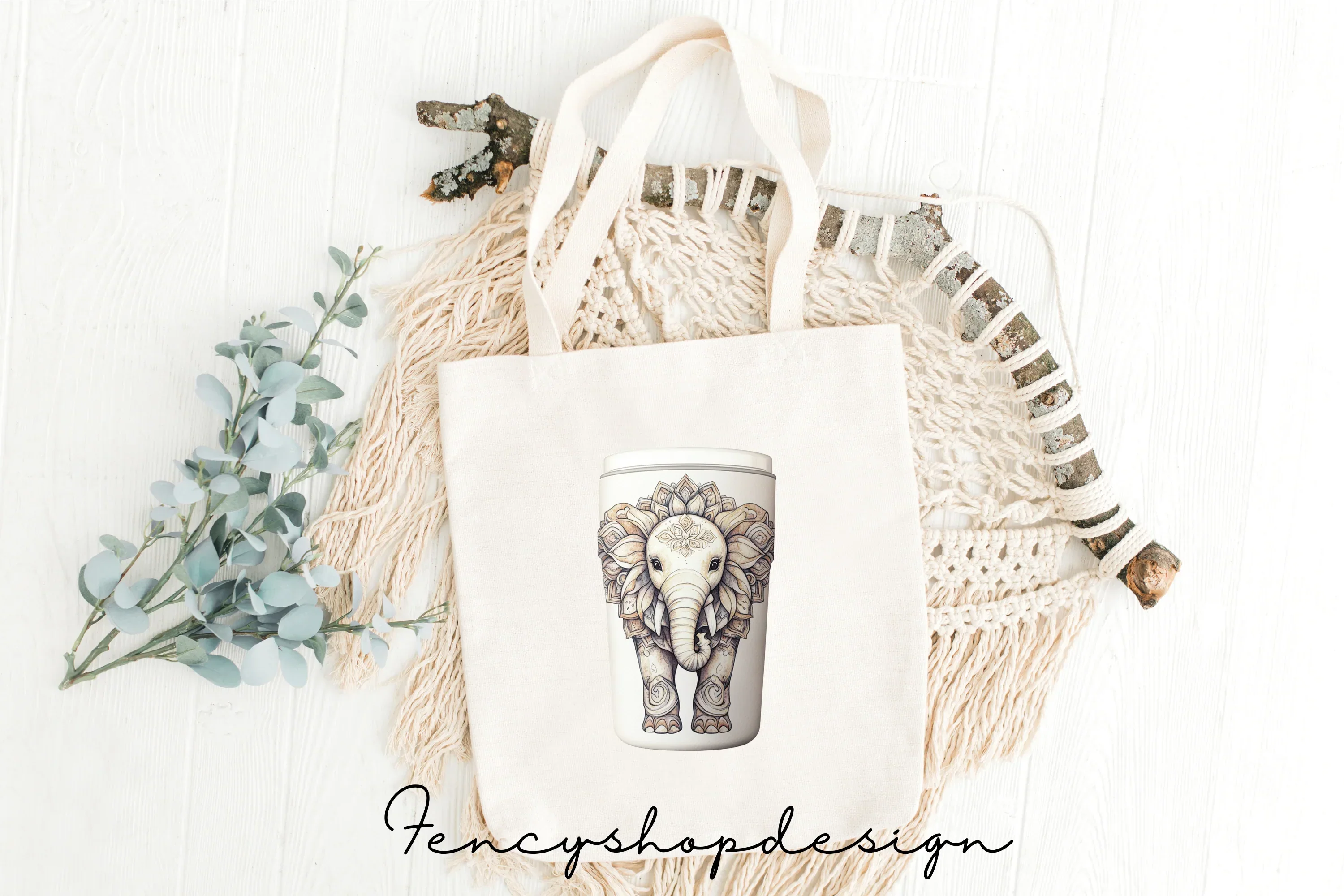 Boho Mandala Elephant Tumbler Clipart Bundle - Image 8