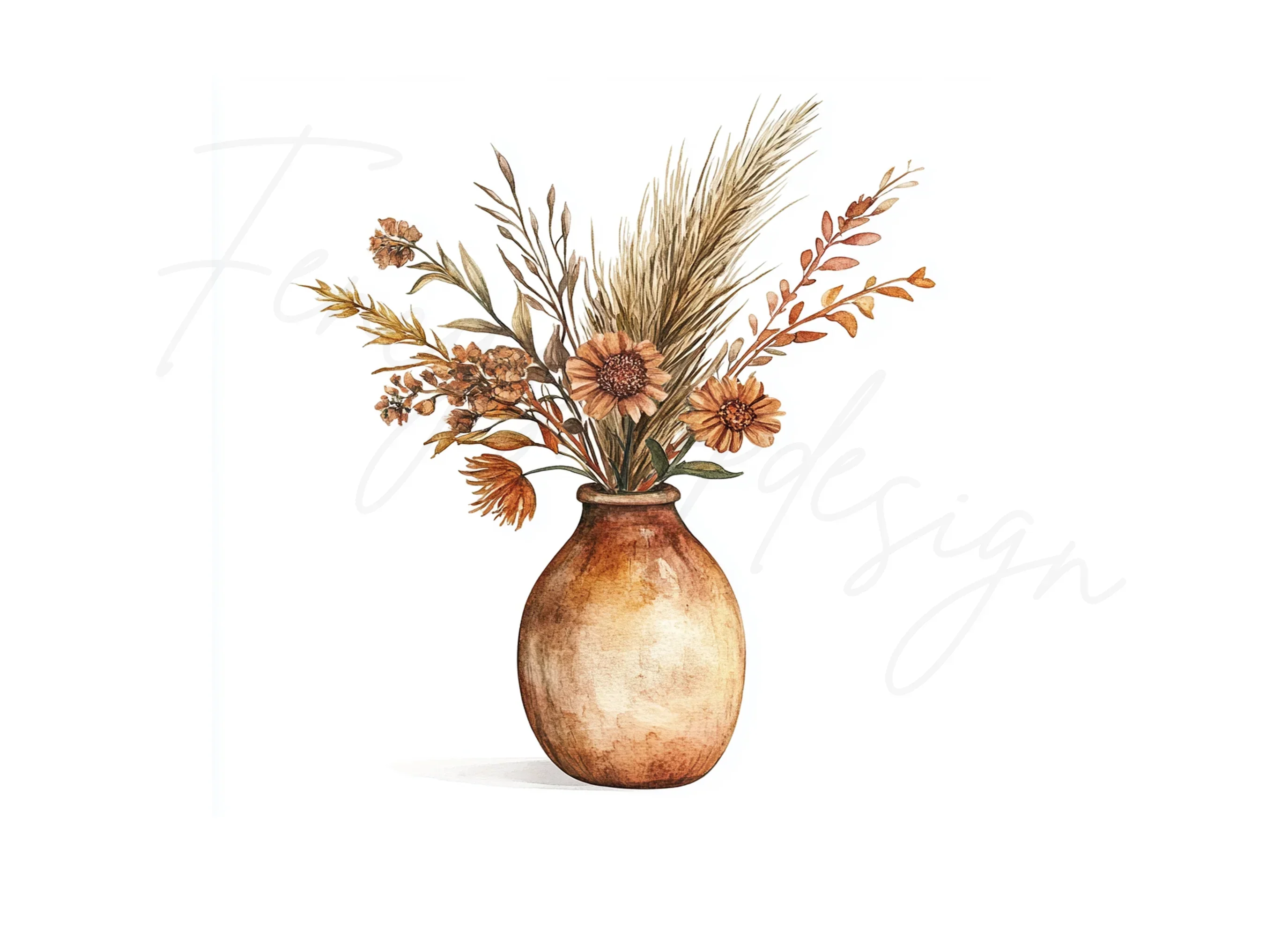 Boho Pampas Grass & Floral Vases Clipart Bundle - Image 3