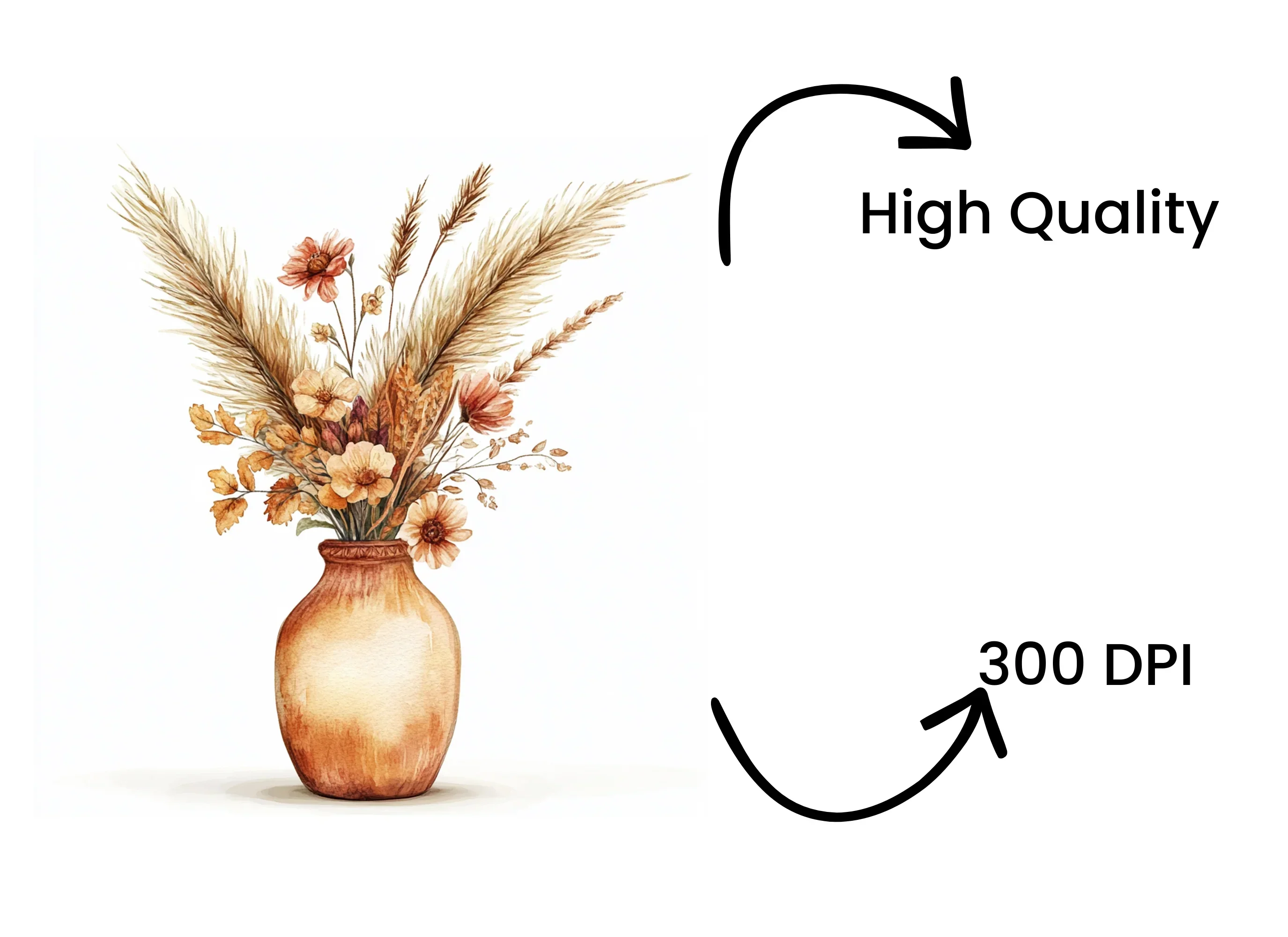 Boho Pampas Grass & Floral Vases Clipart Bundle - Image 4