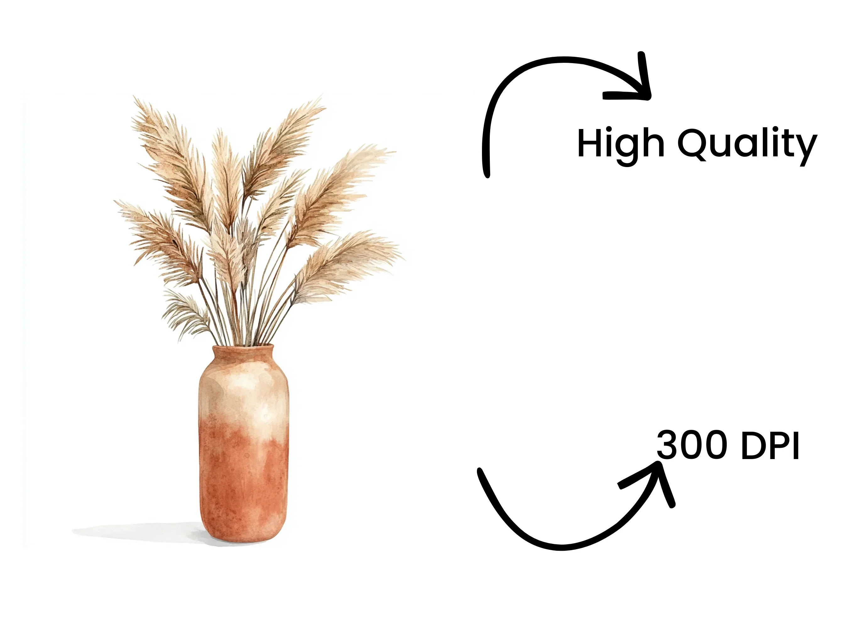 Boho Pampas Grass in Clay Pot Clipart Bundle - Image 4