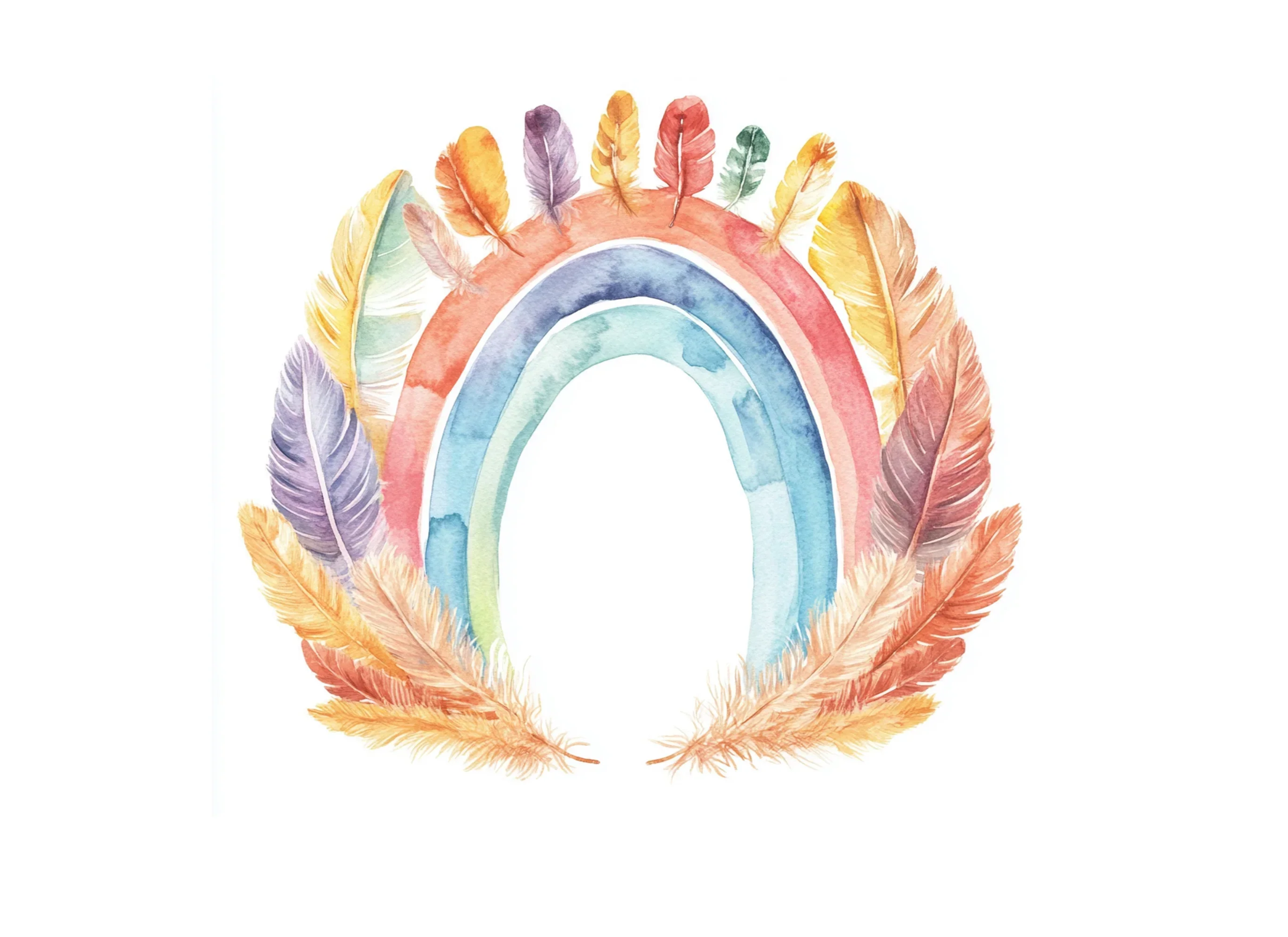 Boho Rainbow Feathers Clipart Bundle - Image 3