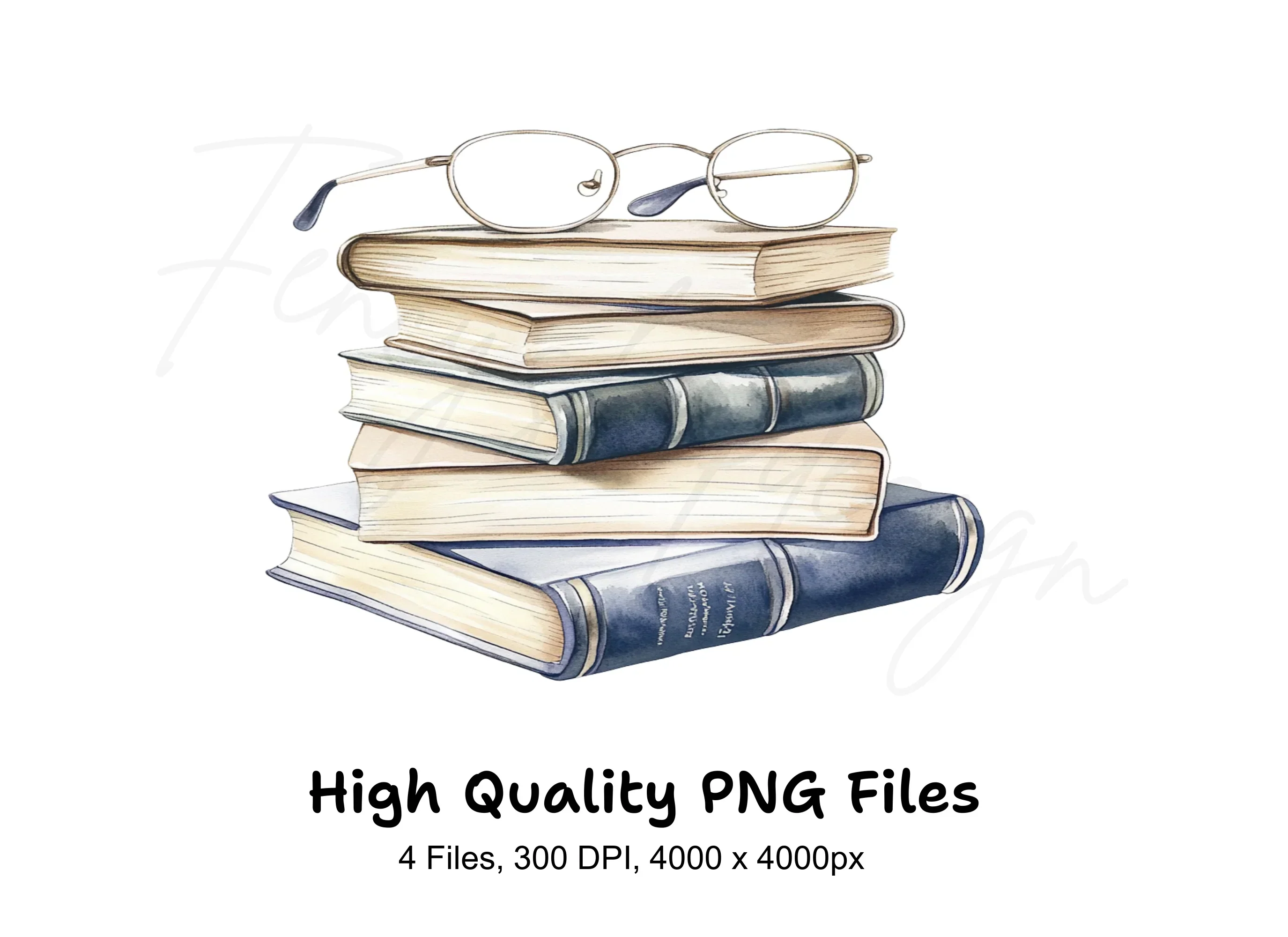 Book Stacks with Glasses Clipart Bundle