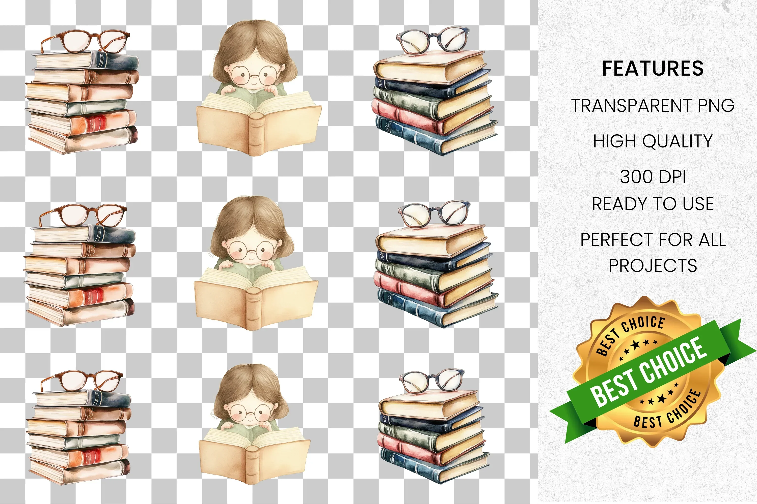 Books Reading Girl Clipart Bundle - Image 8