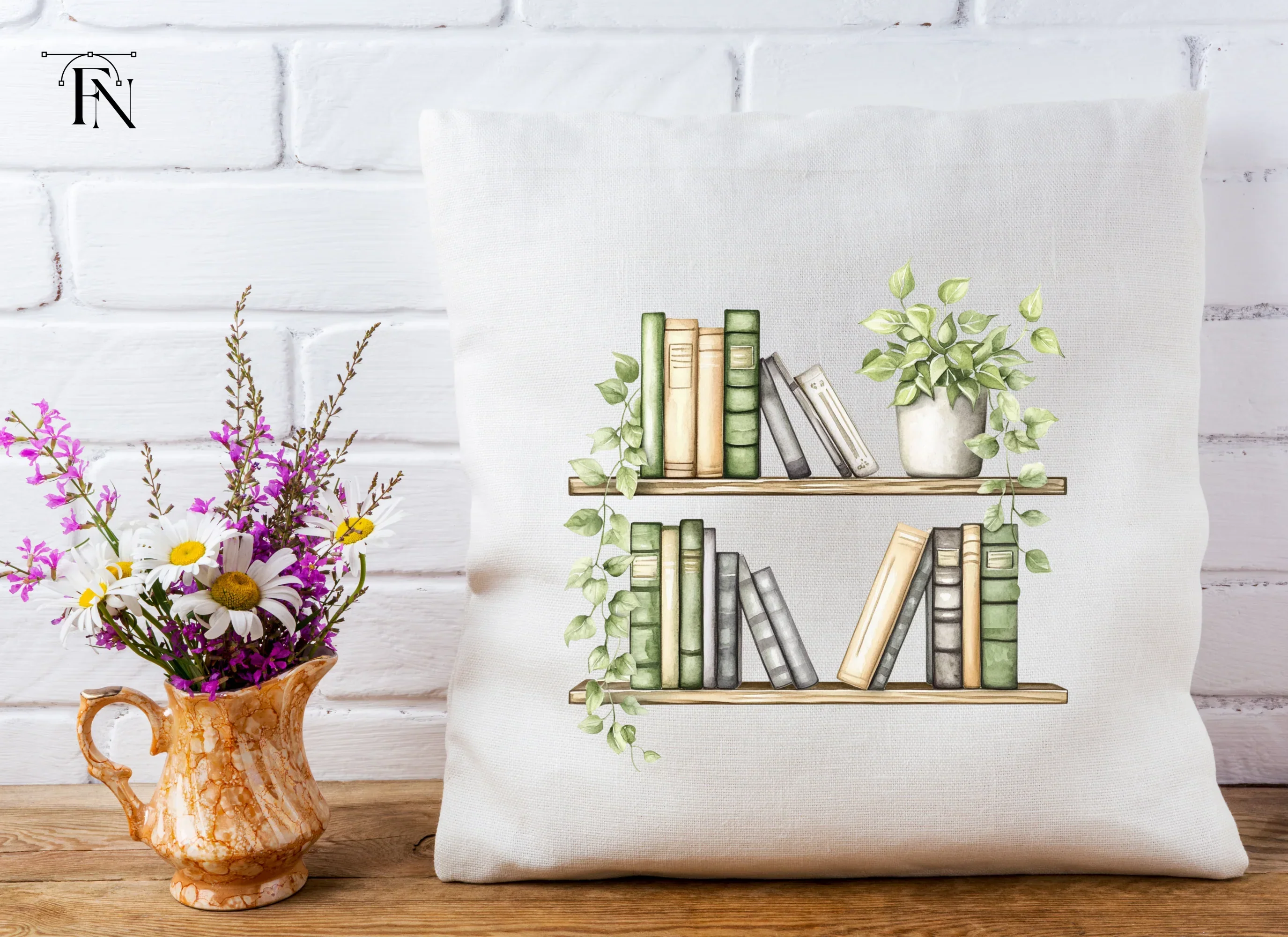 Bookshelf with Green Plants Clipart Bundle - Image 4