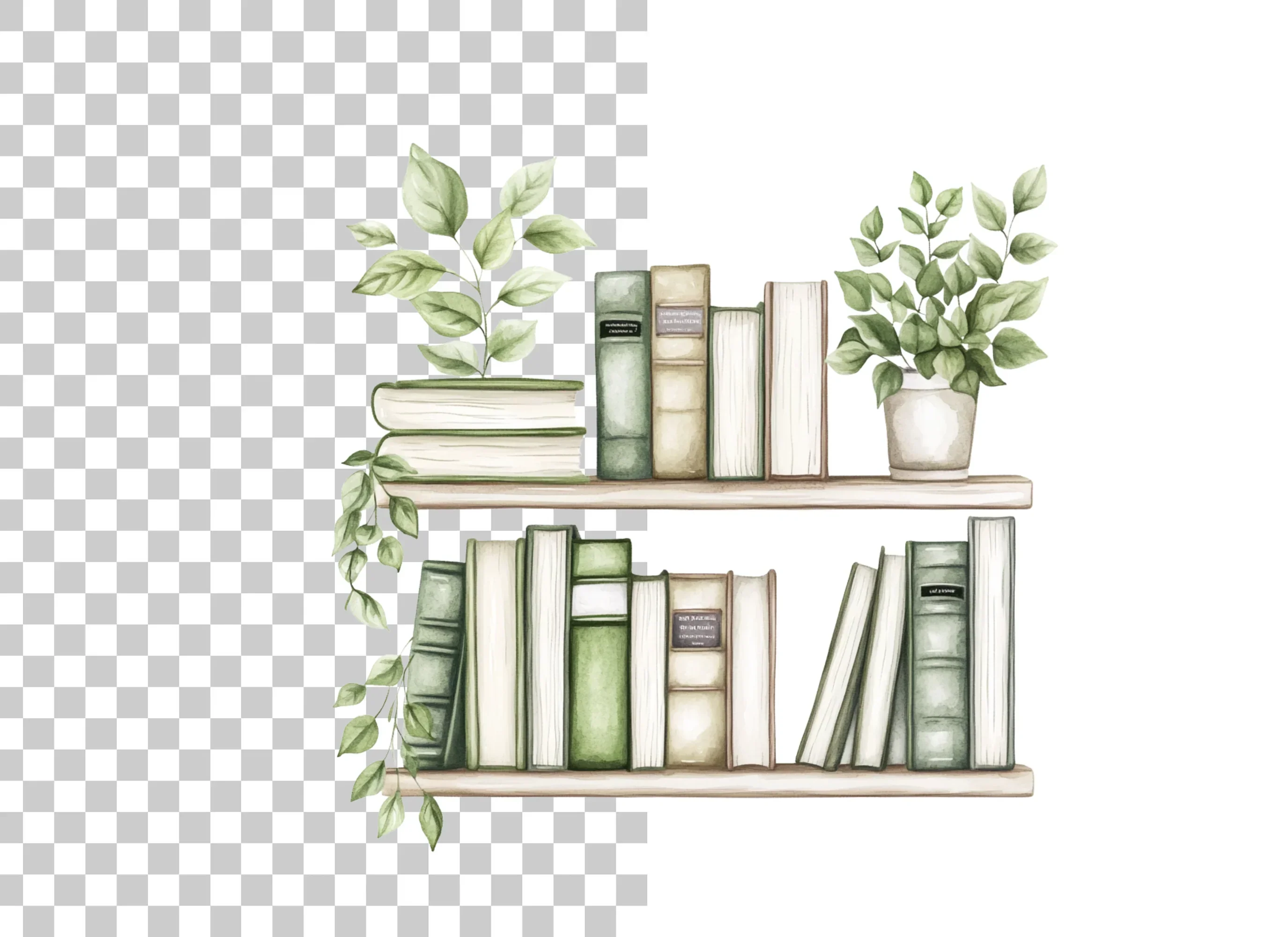 Bookshelf with Green Plants Clipart Bundle - Image 6