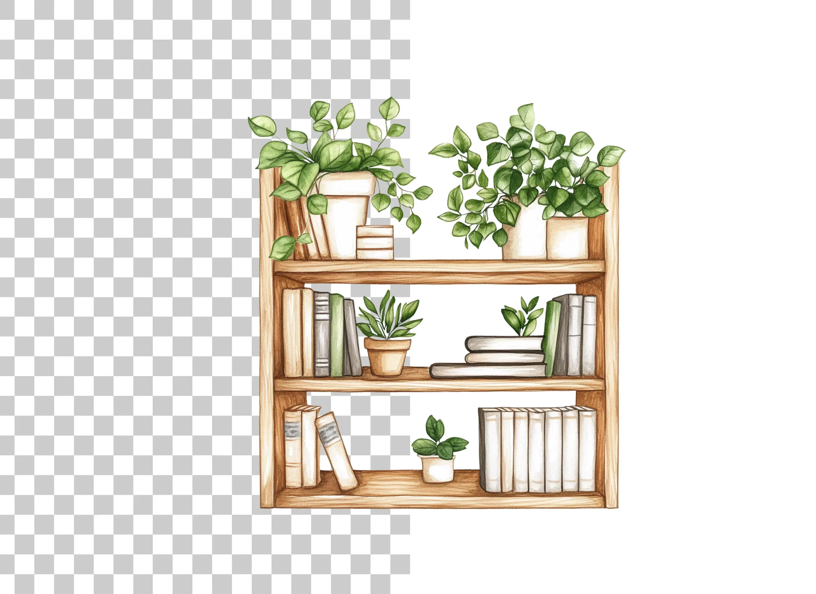 Bookshelf with Potted Plants Clipart Bundle - Image 6