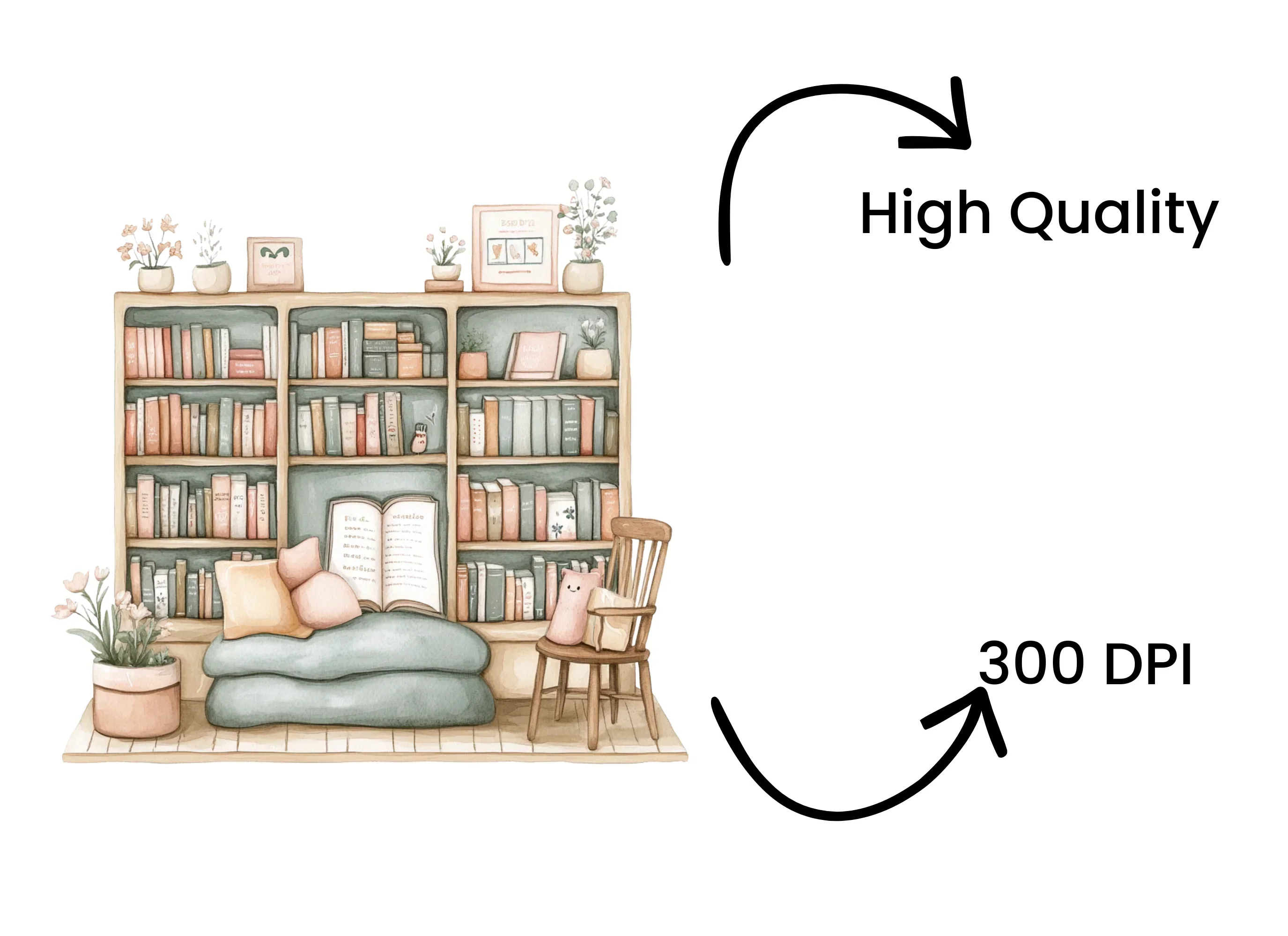 Bookshelf with Reading Cat Clipart Bundle - Image 4