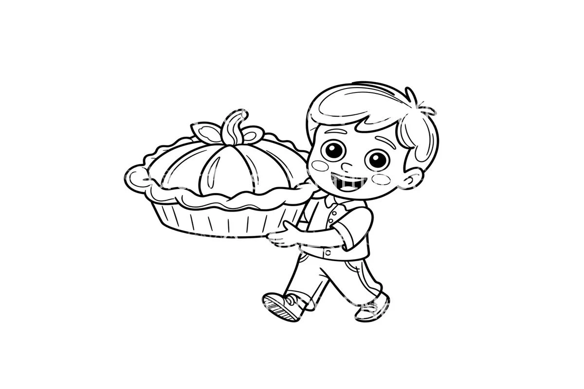 Boy Carrying Pumpkin Pie Coloring Books - Image 2