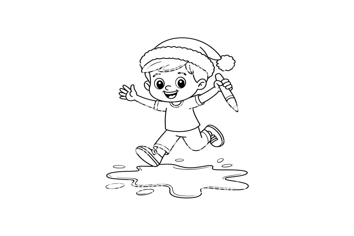 Boy Jumping in Puddle Coloring Books - Image 3