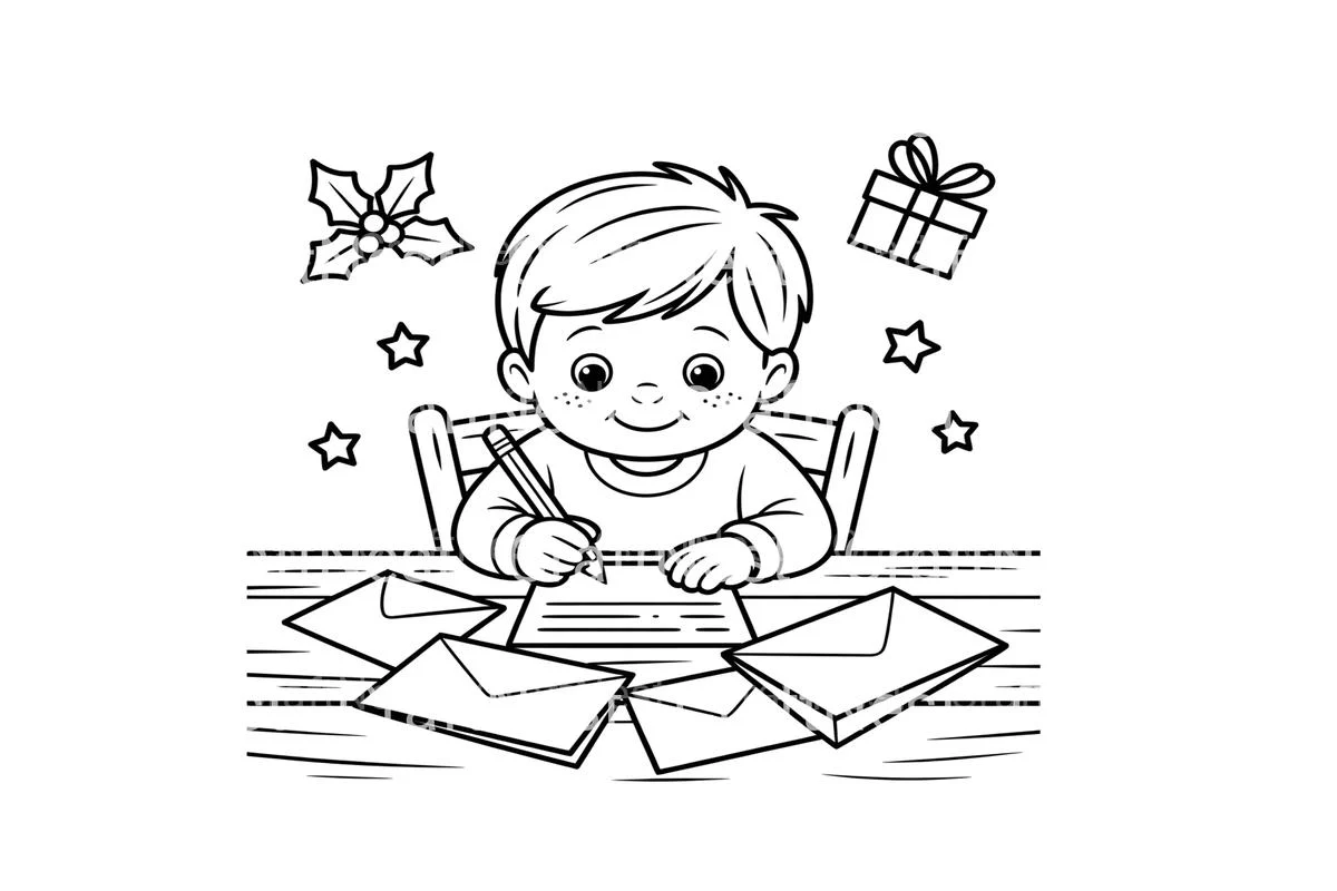 Boy Writing Christmas Letter Coloring Books - Image 2