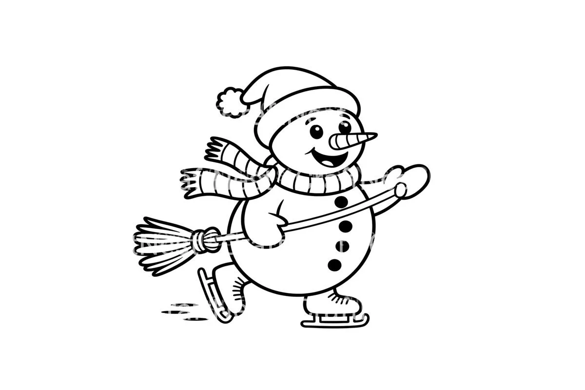 Broom Wielding Snowman Ice Skating Fun Coloring Books - Image 2