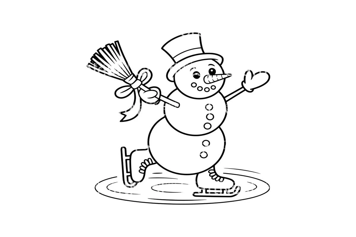 Broom Wielding Snowman Ice Skating Fun Coloring Books - Image 3