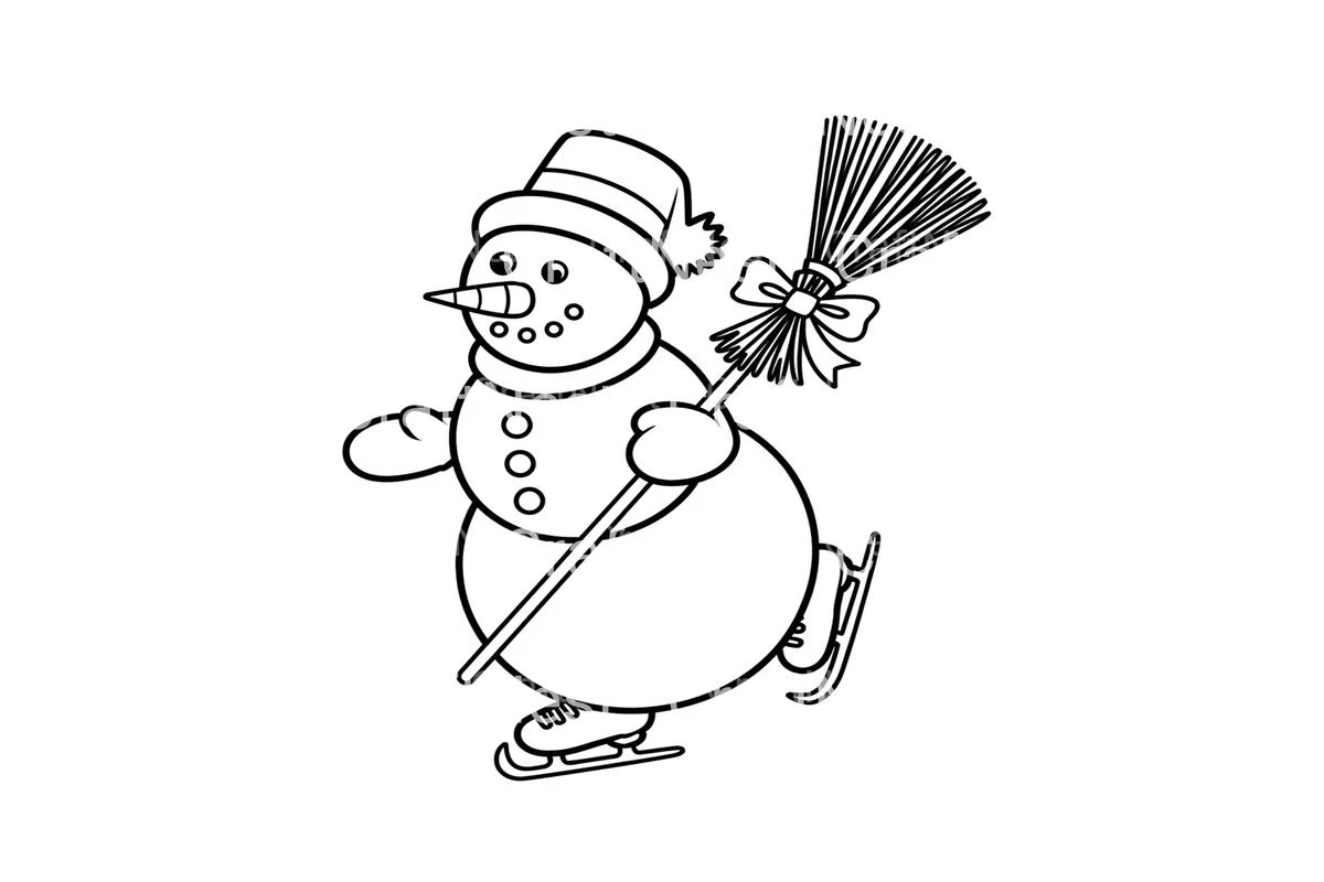 Broom Wielding Snowman Ice Skating Fun Coloring Books - Image 4