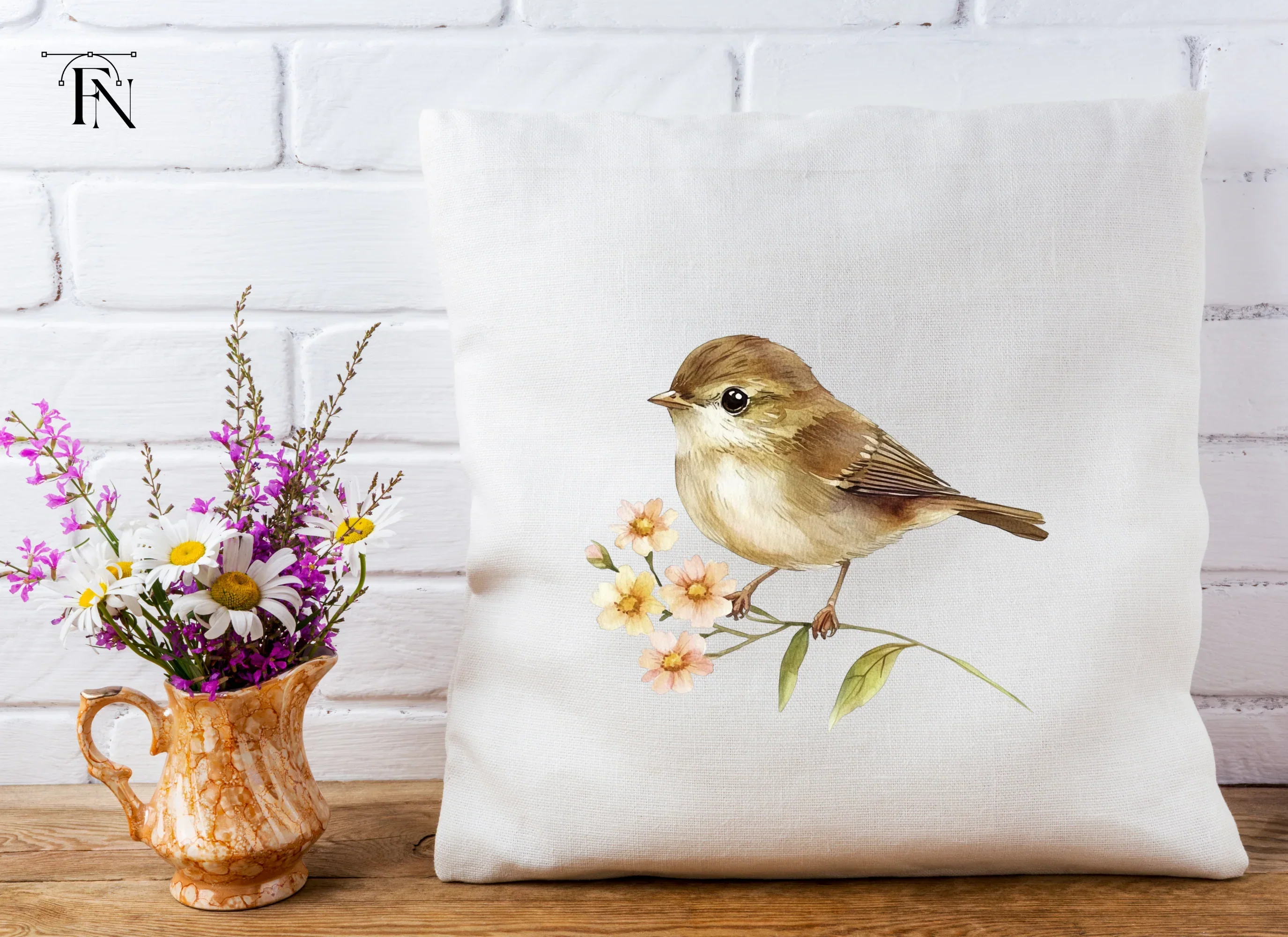 Brown Bird with Flowers Clipart Bundle - Image 3