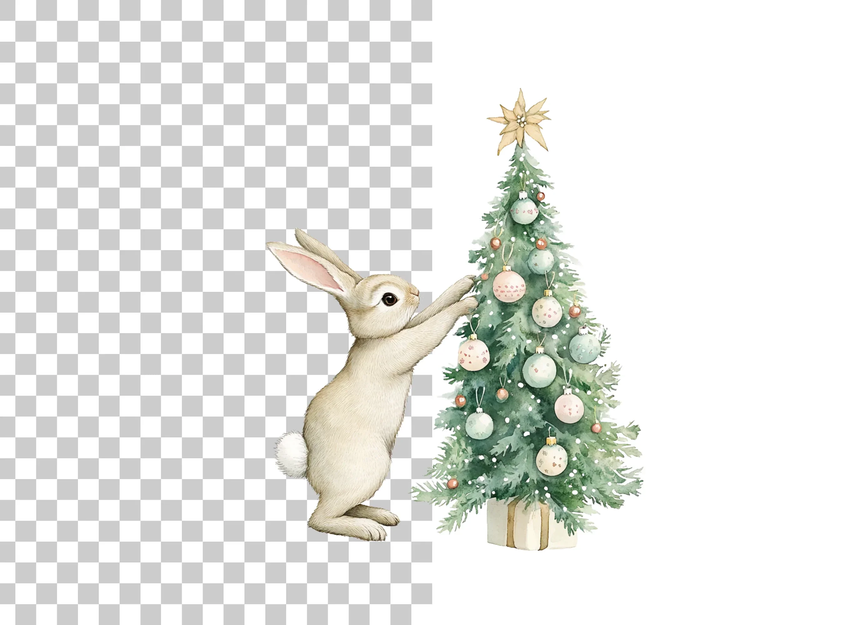 Brown Bunnies Decorating Christmas Tree Clipart Bundle - Image 6