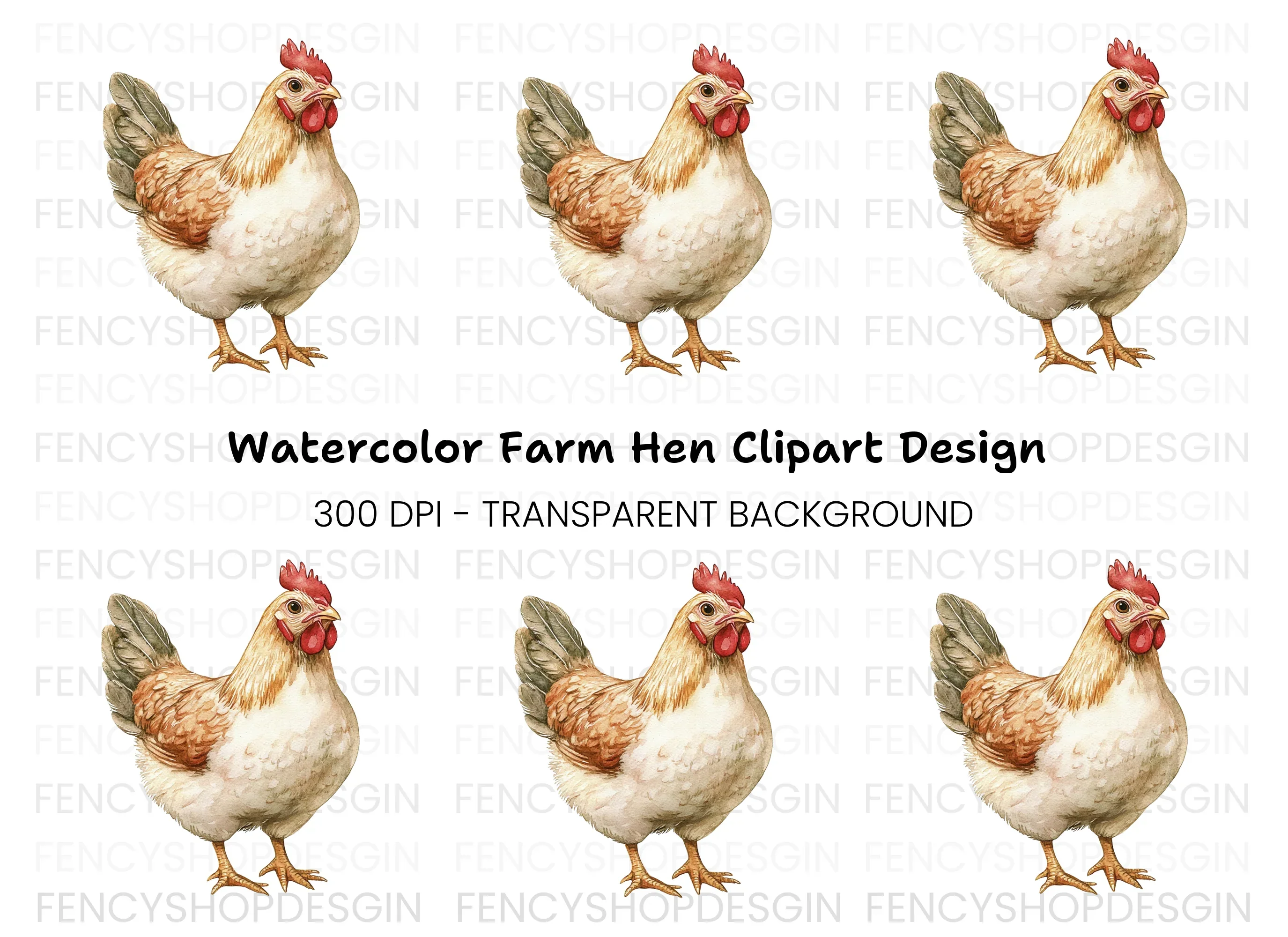 Brown Hen Farm Animal Clipart Bundle