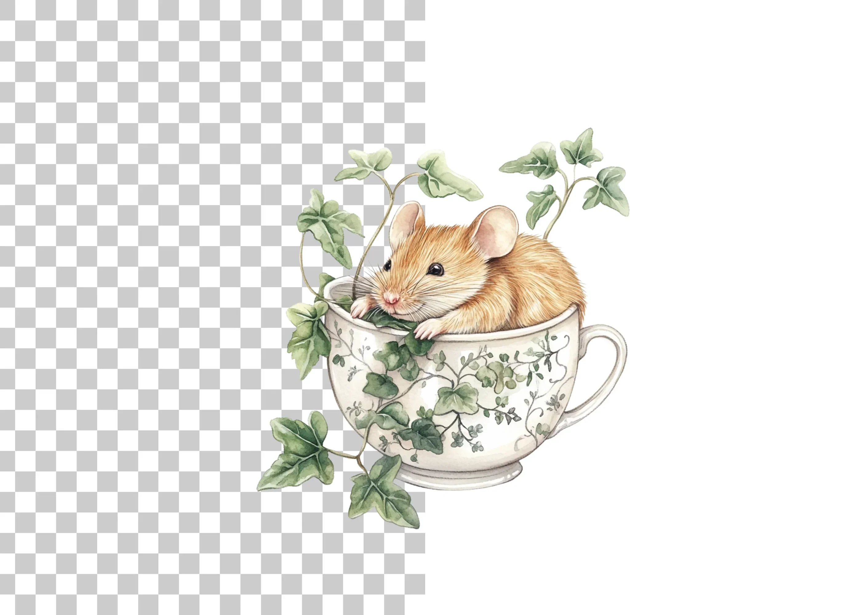 Brown Mice in Teacups Clipart Bundle - Image 2