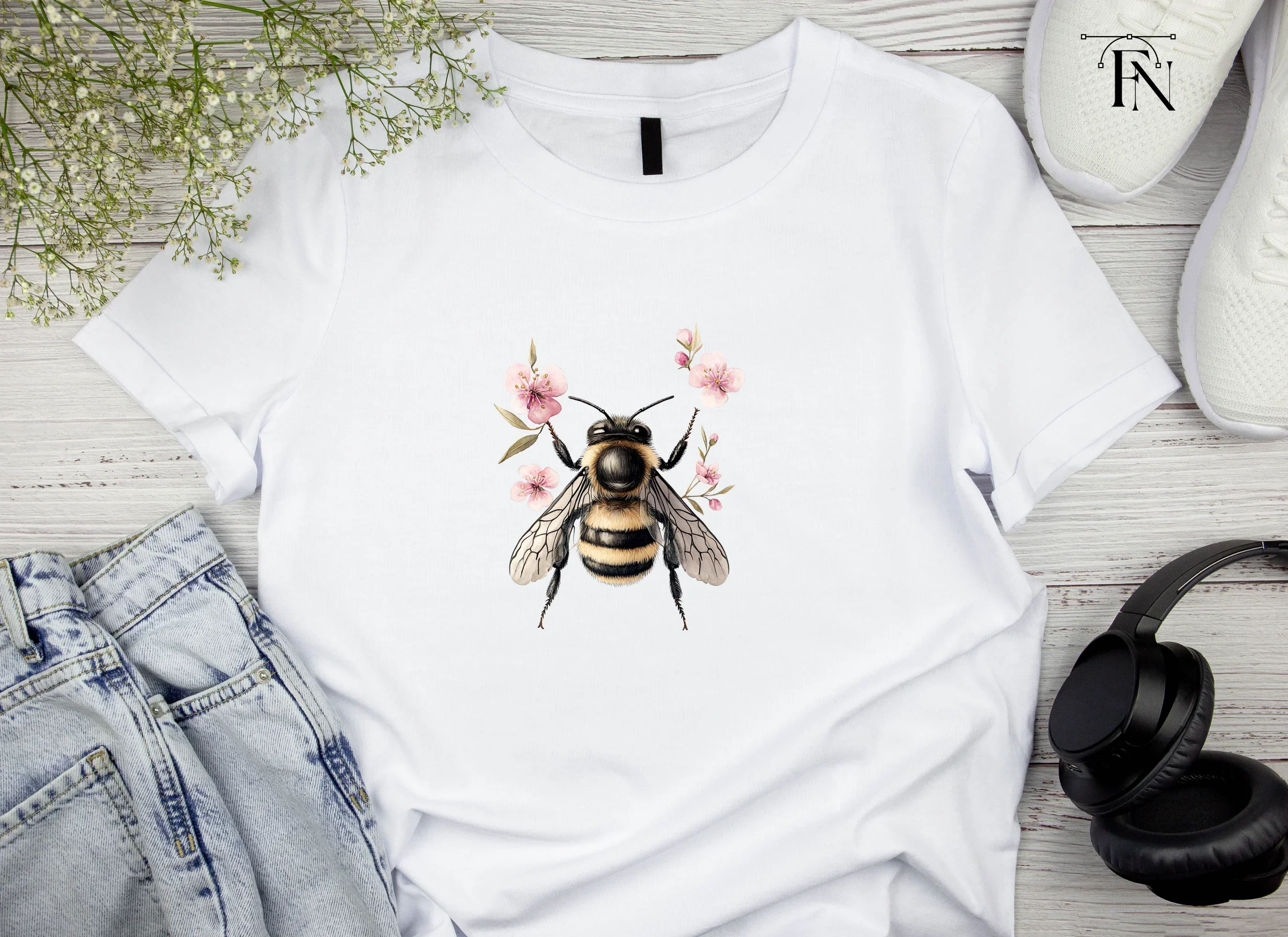 Bumblebee and Pink Flowers Clipart Bundle - Image 4