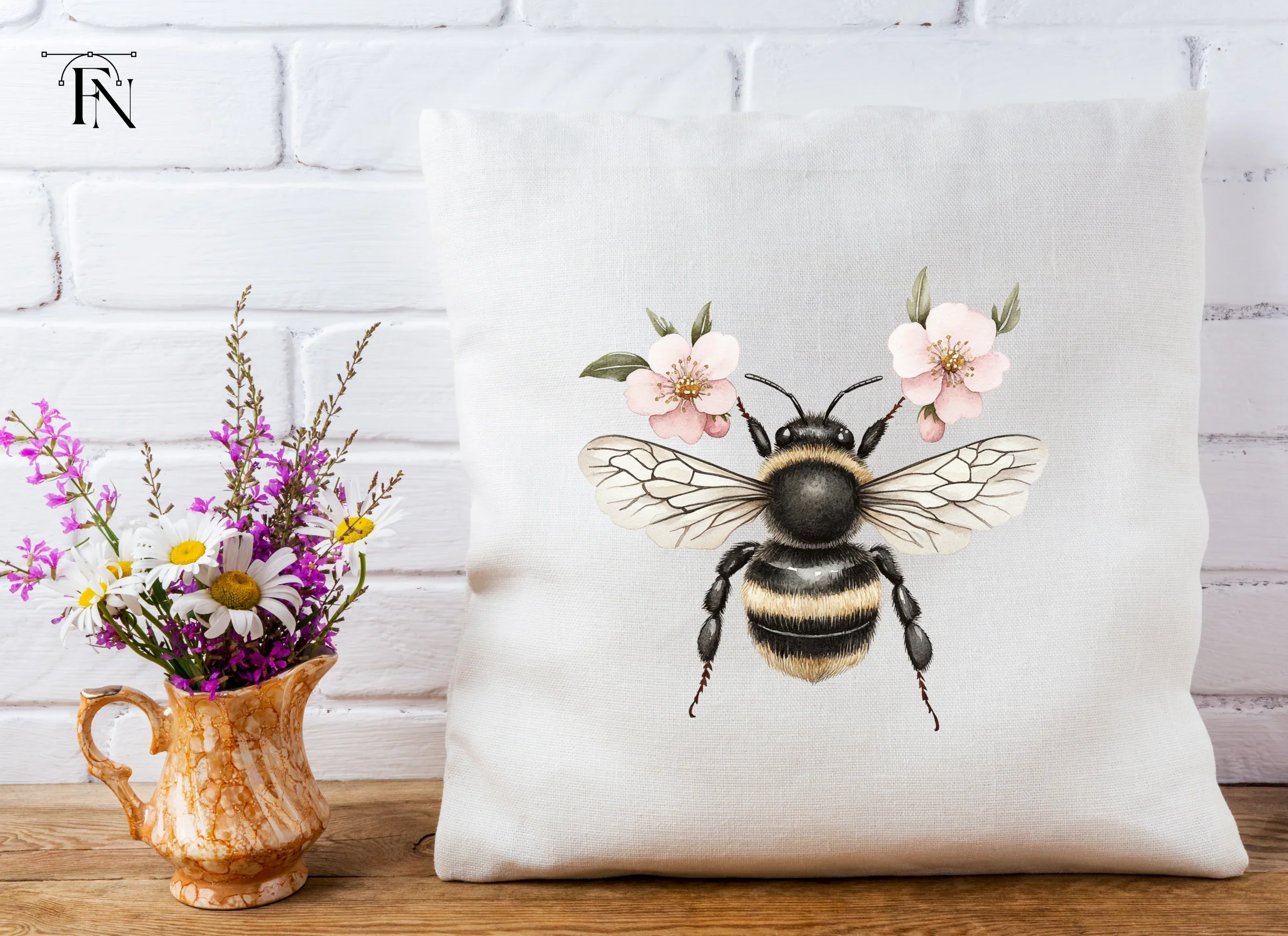 Bumblebee and Pink Flowers Clipart Bundle - Image 5