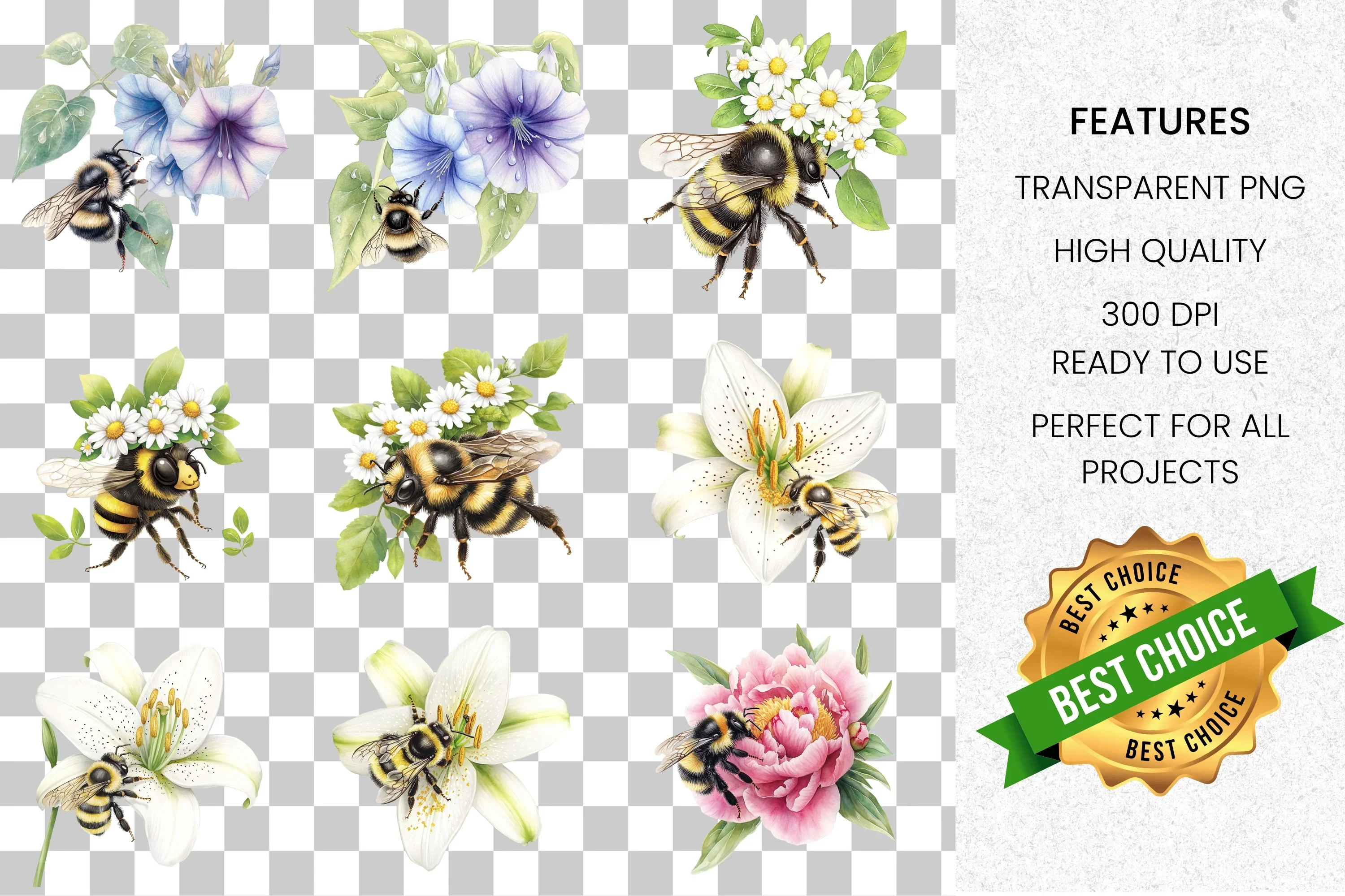 Bumblebee Flower Clipart Bundle - Image 2