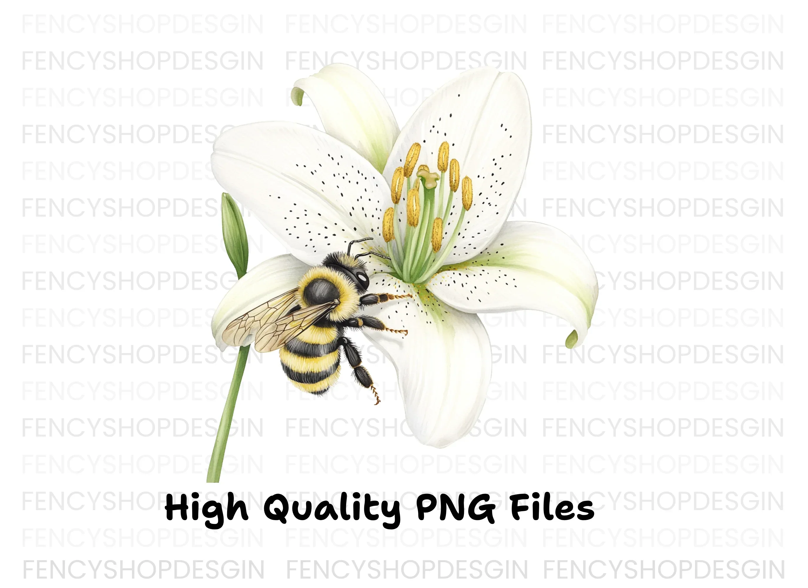 Bumblebees on White Lilies Clipart Bundle - Image 4
