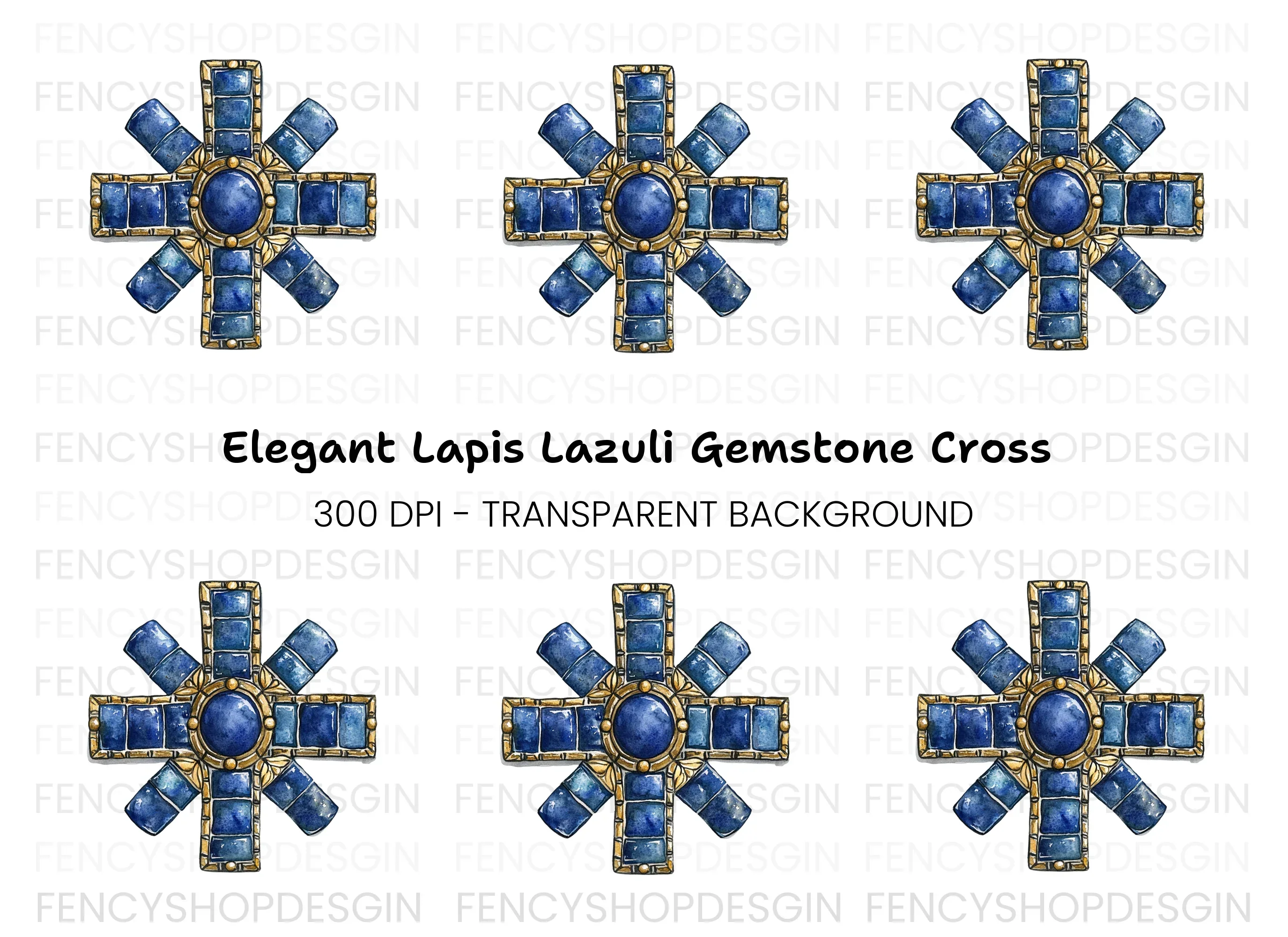 Byzantine Cross Blue Gemstones Clipart Bundle